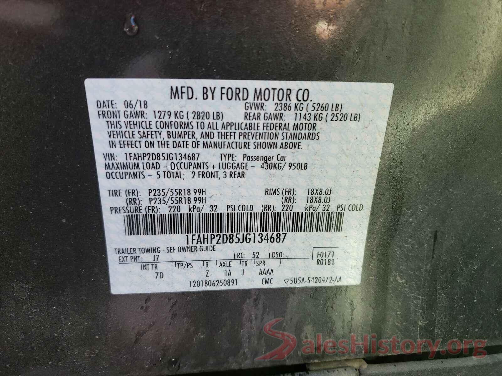 1FAHP2D85JG134687 2018 FORD TAURUS