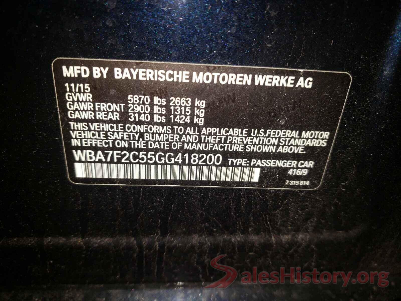 WBA7F2C55GG418200 2016 BMW 7 SERIES