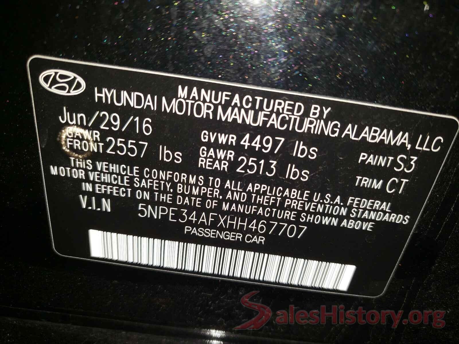 5NPE34AFXHH467707 2017 HYUNDAI SONATA