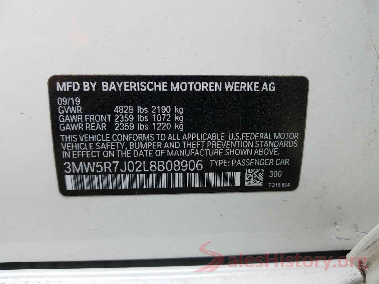 3MW5R7J02L8B08906 2020 BMW 3 SERIES