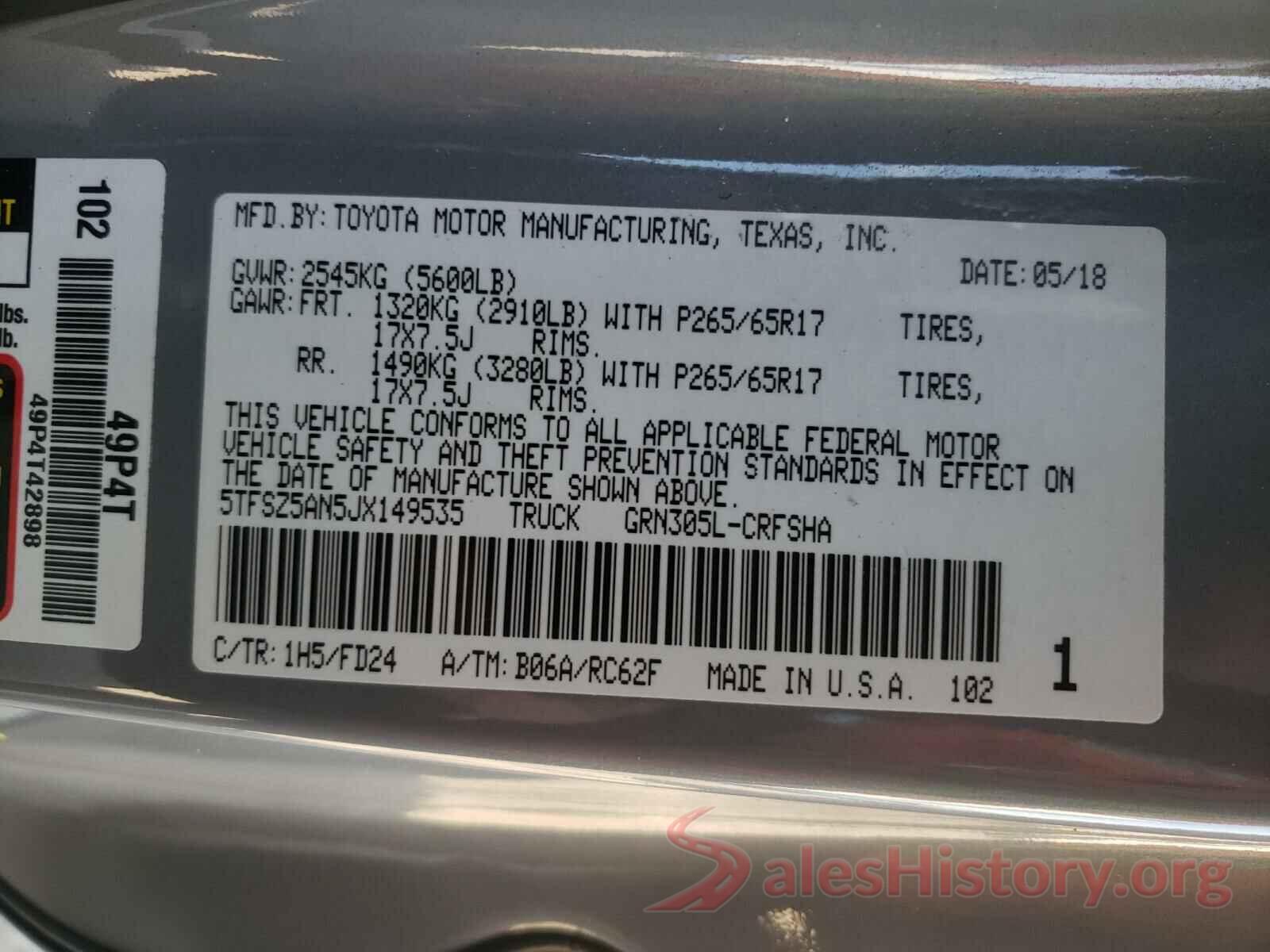 5TFSZ5AN5JX149535 2018 TOYOTA TACOMA