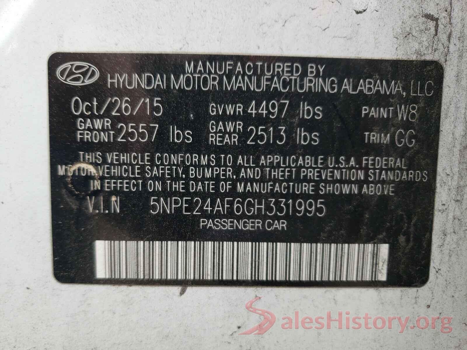 5NPE24AF6GH331995 2016 HYUNDAI SONATA