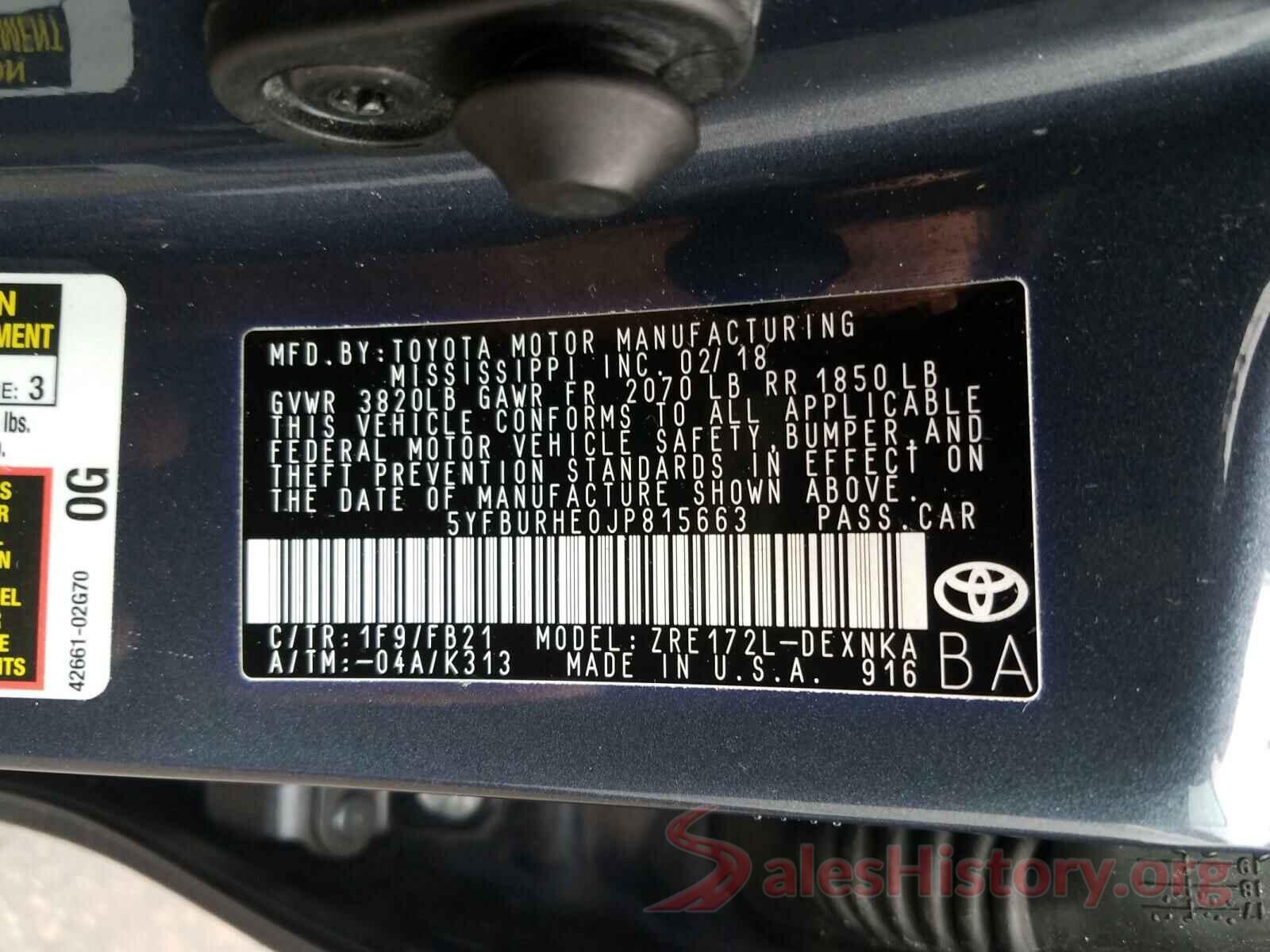 5YFBURHE0JP815663 2018 TOYOTA COROLLA