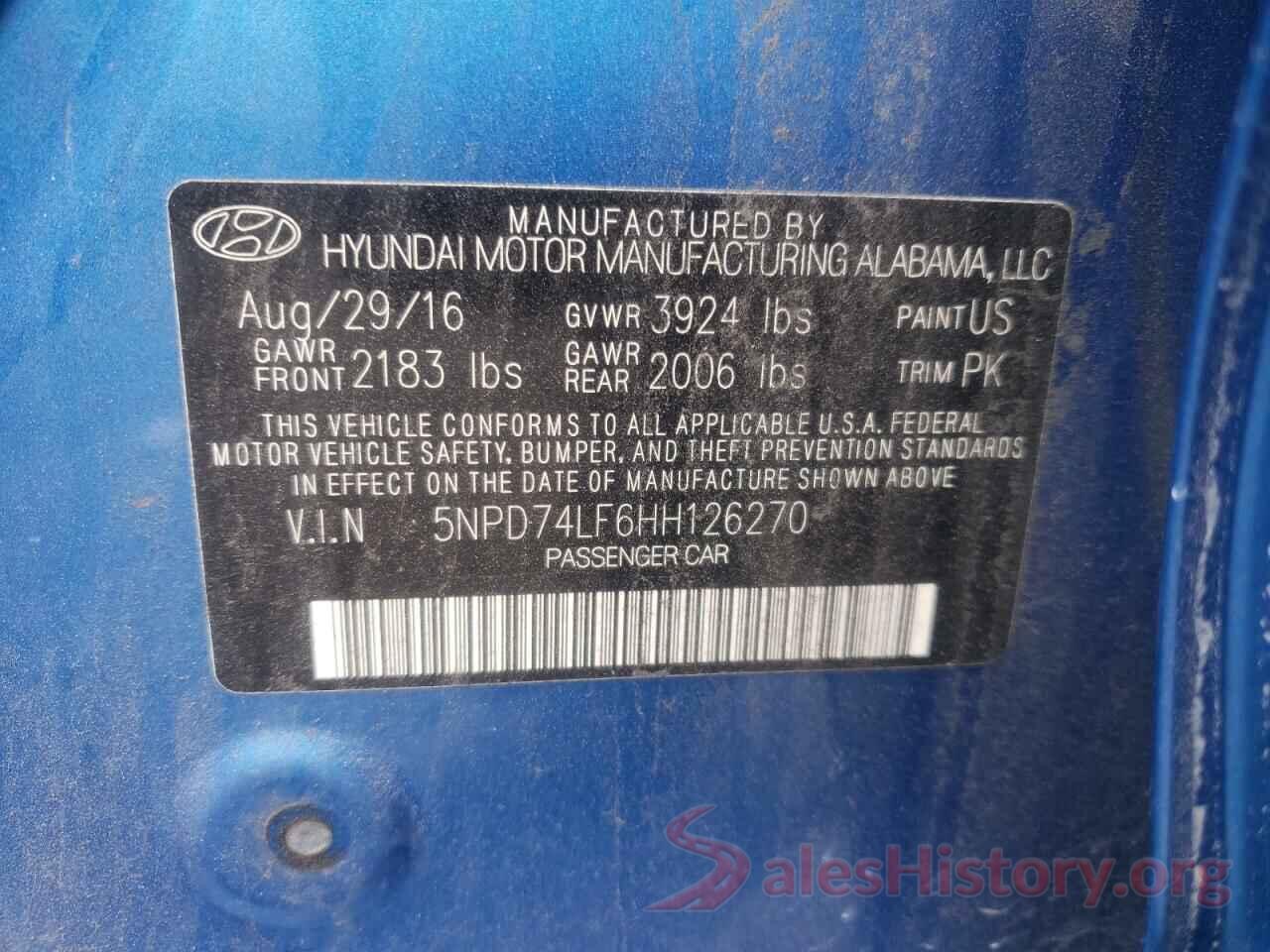 5NPD74LF6HH126270 2017 HYUNDAI ELANTRA