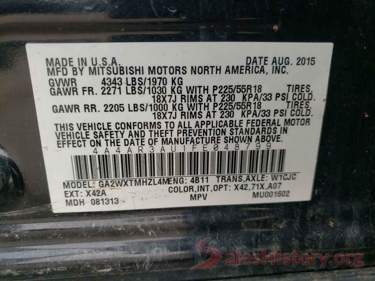 4A4AR3AU1FE048799 2015 MITSUBISHI OUTLANDER