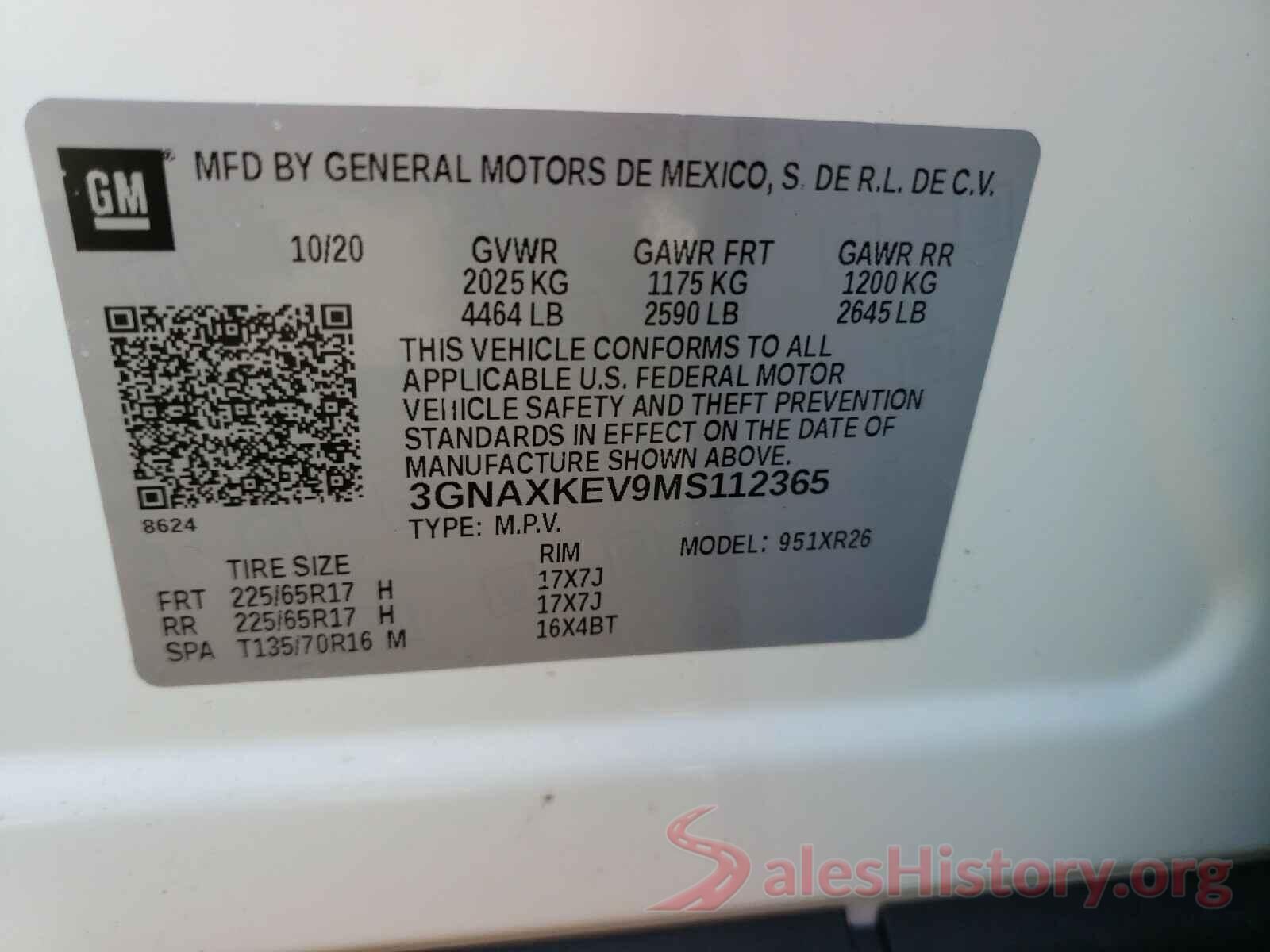 3GNAXKEV9MS112365 2021 CHEVROLET EQUINOX