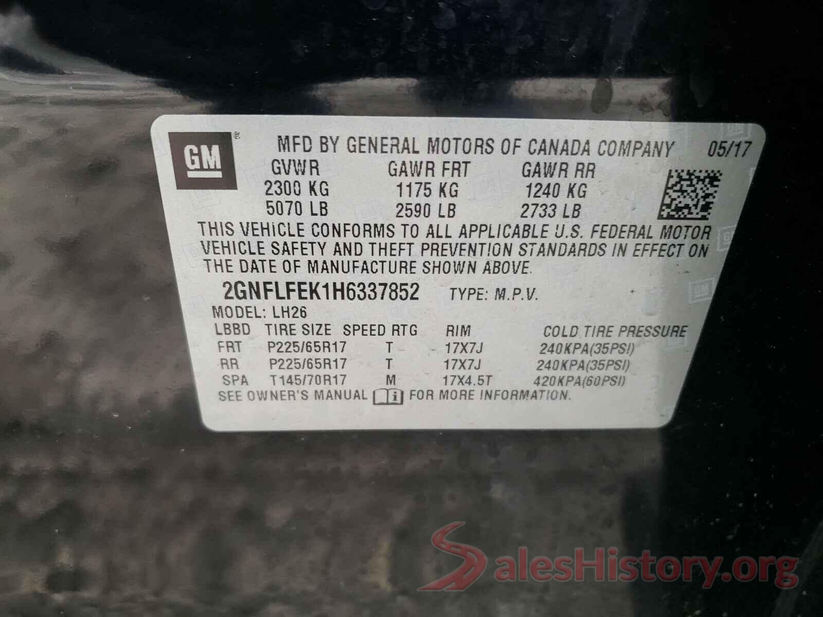 2GNFLFEK1H6337852 2017 CHEVROLET EQUINOX