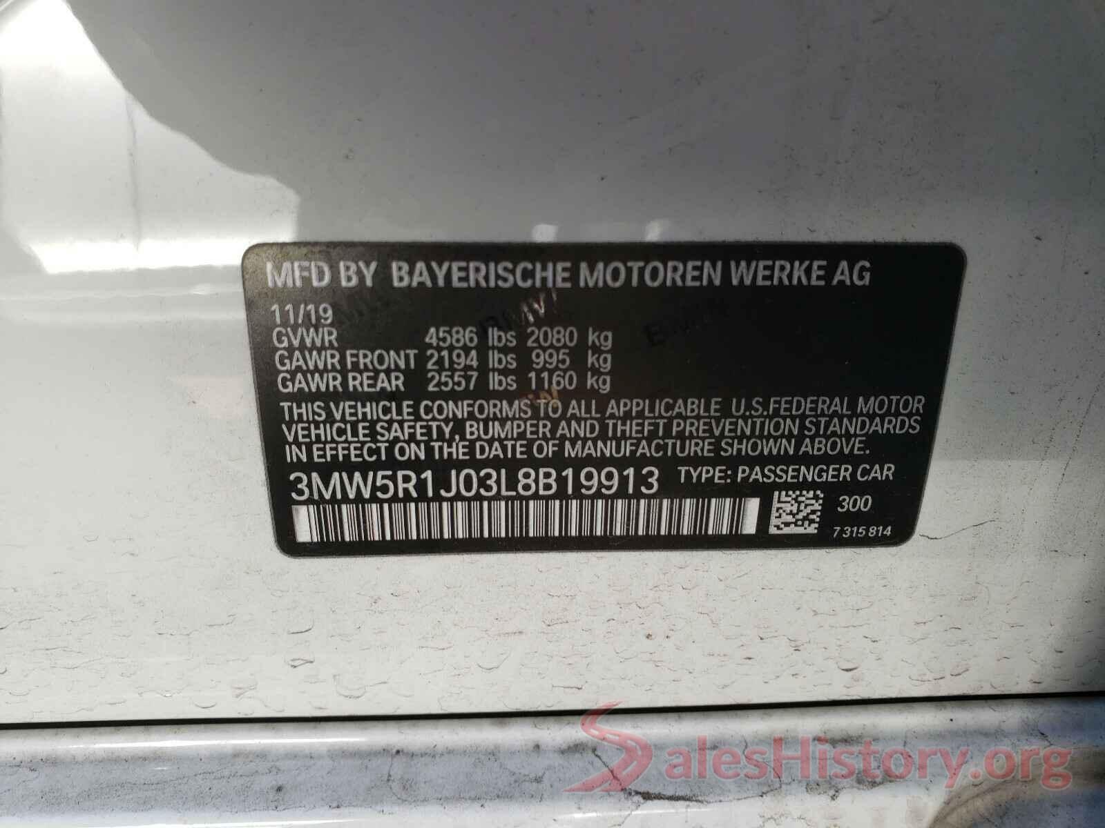 3MW5R1J03L8B19913 2020 BMW 3 SERIES