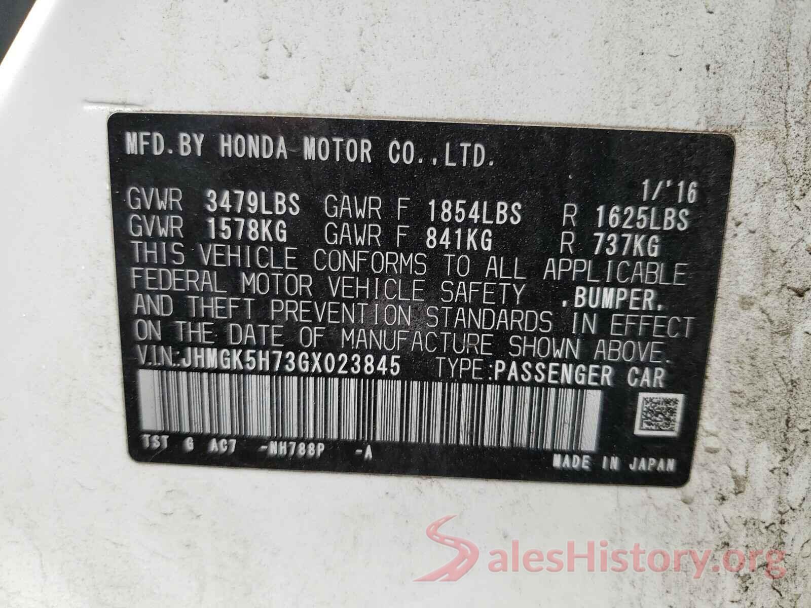 JHMGK5H73GX023845 2016 HONDA FIT