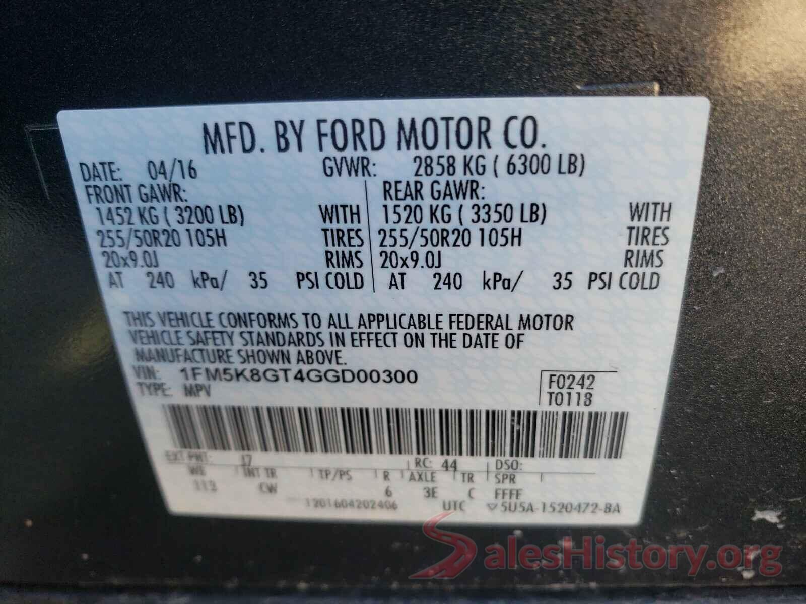 1FM5K8GT4GGD00300 2016 FORD EXPLORER