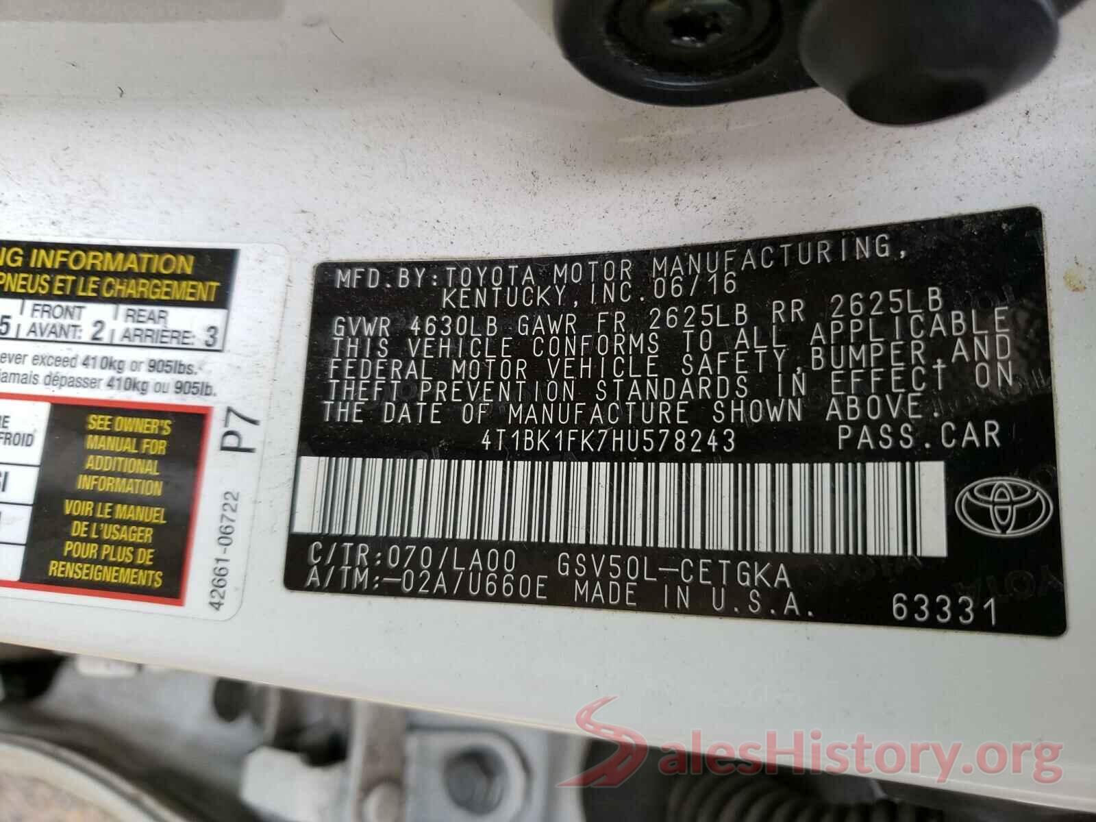 4T1BK1FK7HU578243 2017 TOYOTA CAMRY