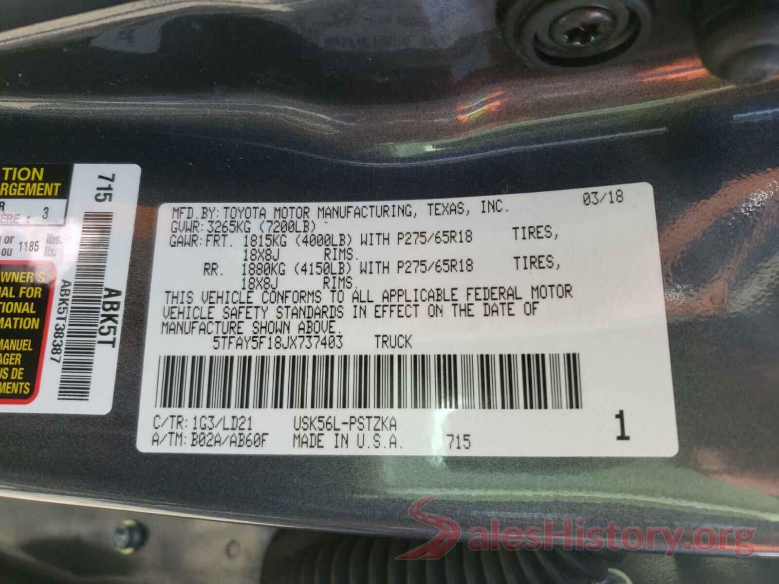 5TFAY5F18JX737403 2018 TOYOTA TUNDRA