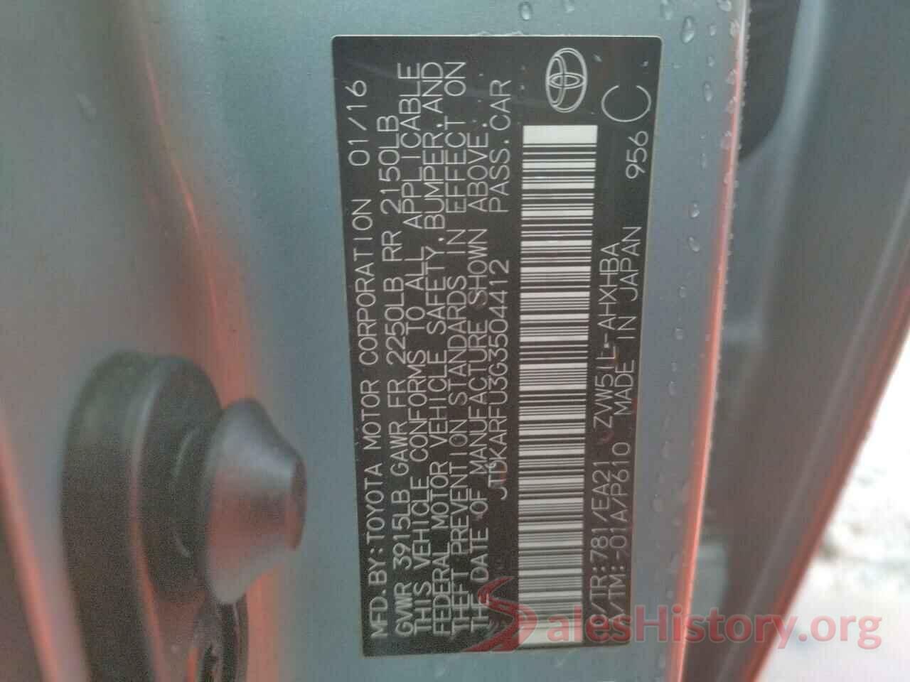 JTDKARFU3G3504412 2016 TOYOTA PRIUS