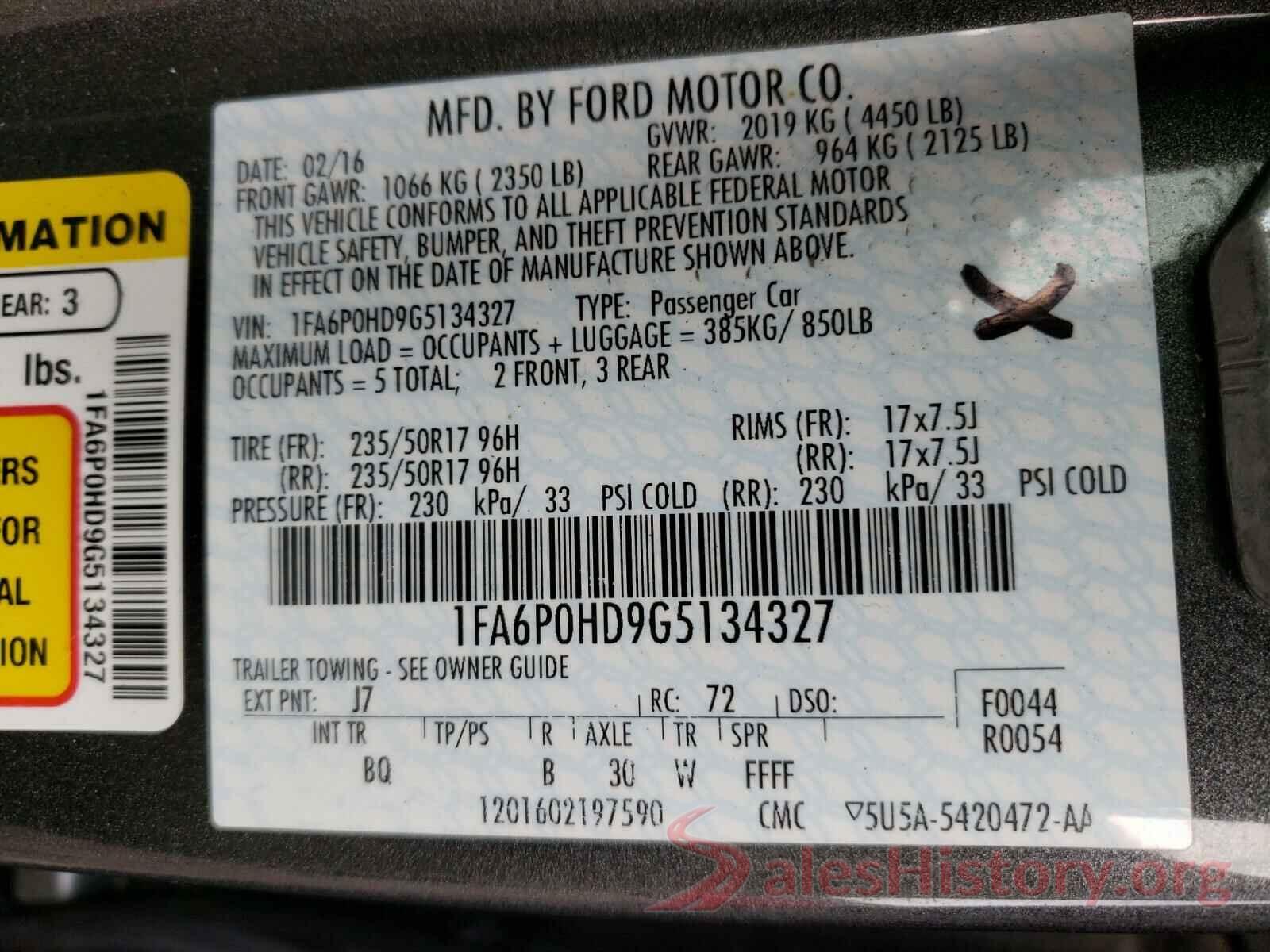 1FA6P0HD9G5134327 2016 FORD FUSION