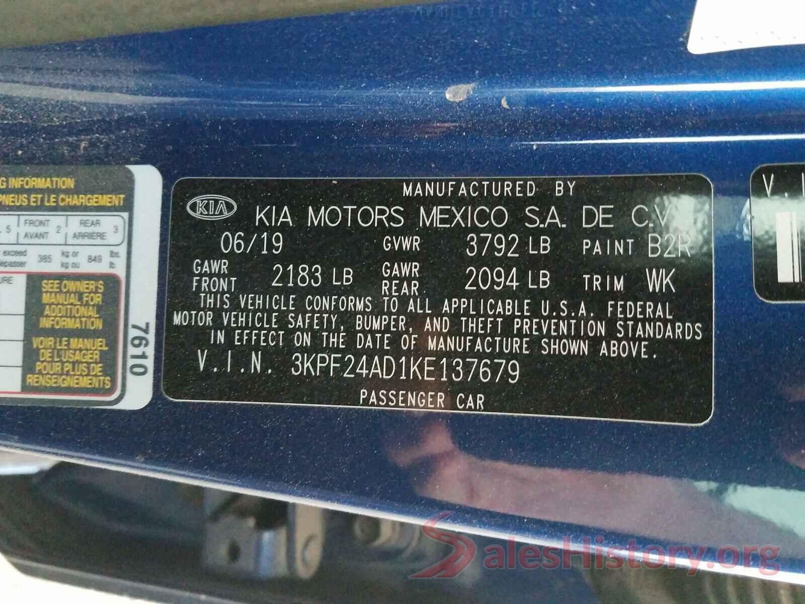 3KPF24AD1KE137679 2019 KIA FORTE