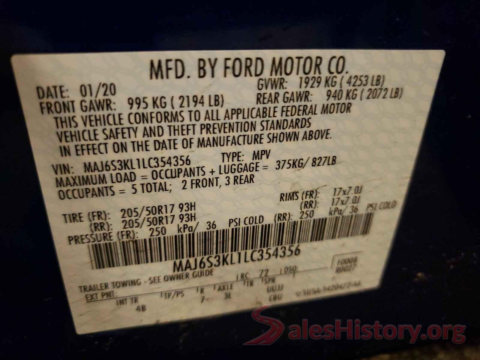 MAJ6S3KL1LC354356 2020 FORD ALL OTHER