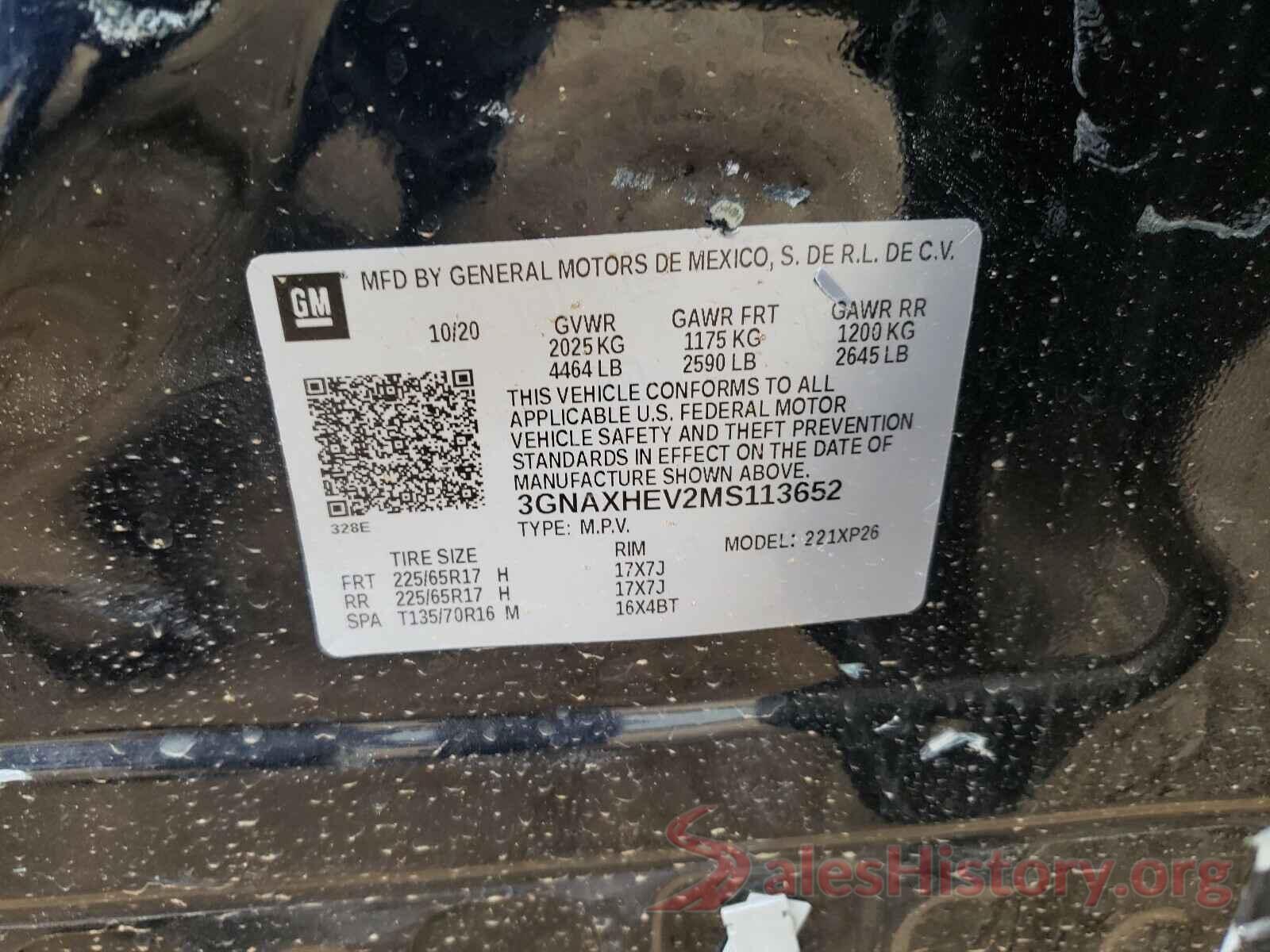 3GNAXHEV2MS113652 2021 CHEVROLET EQUINOX