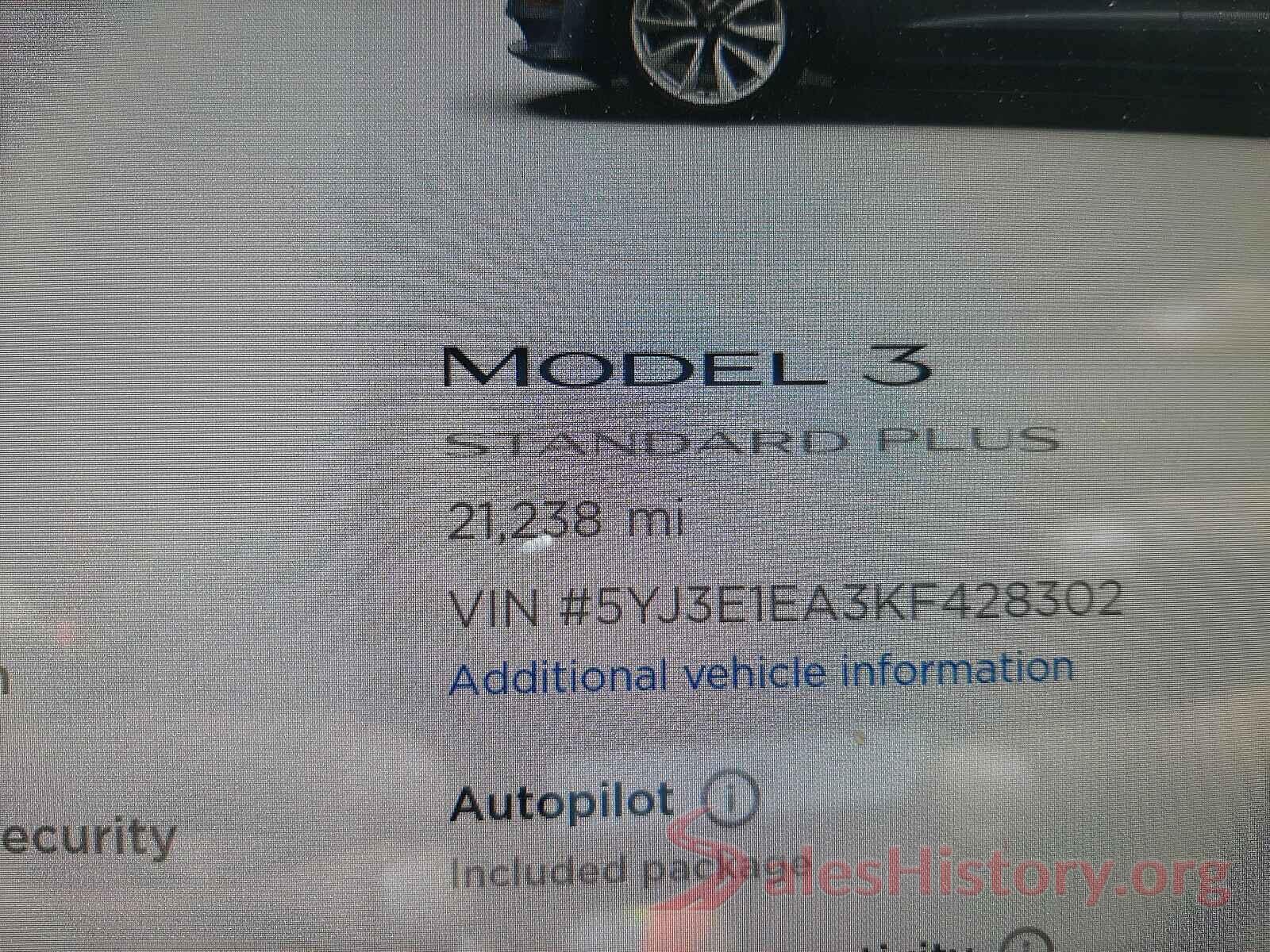 5YJ3E1EA3KF428302 2019 TESLA MODEL 3