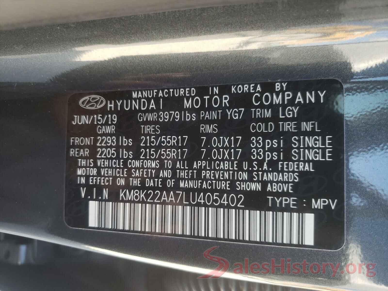 KM8K22AA7LU405402 2020 HYUNDAI KONA