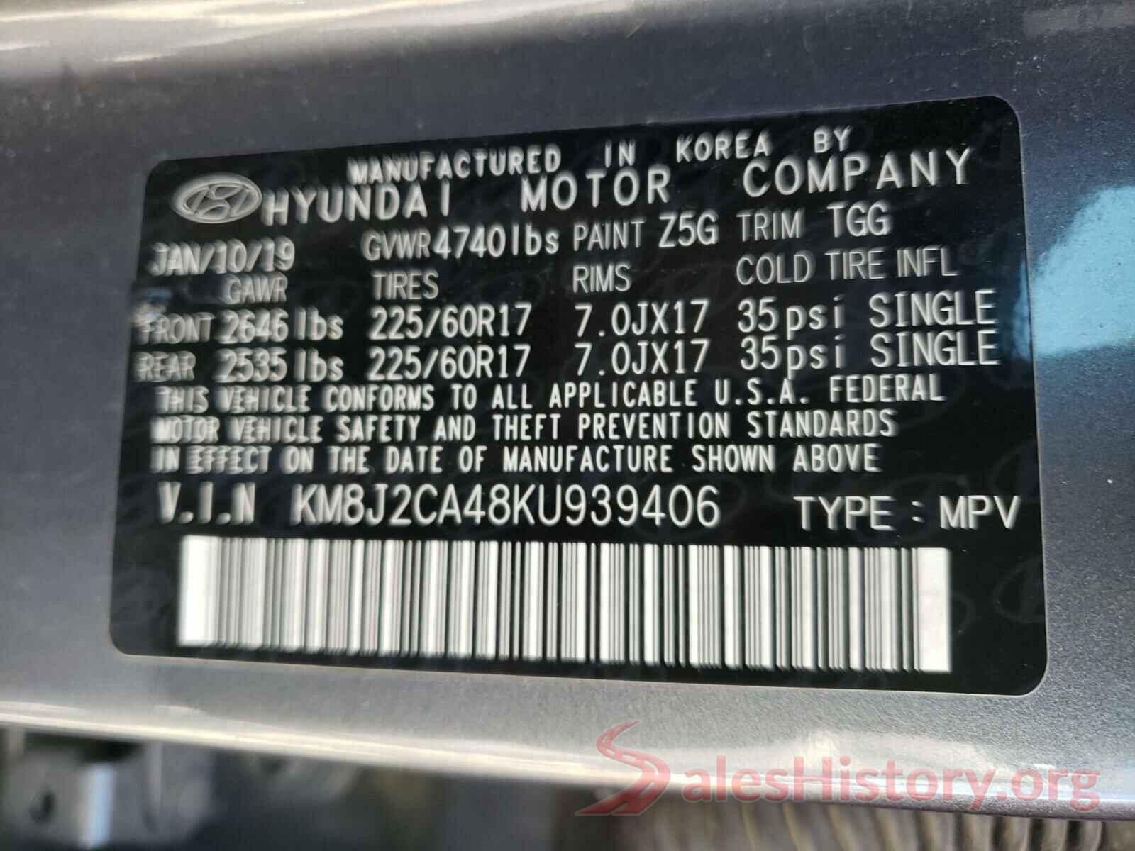 KM8J2CA48KU939406 2019 HYUNDAI TUCSON