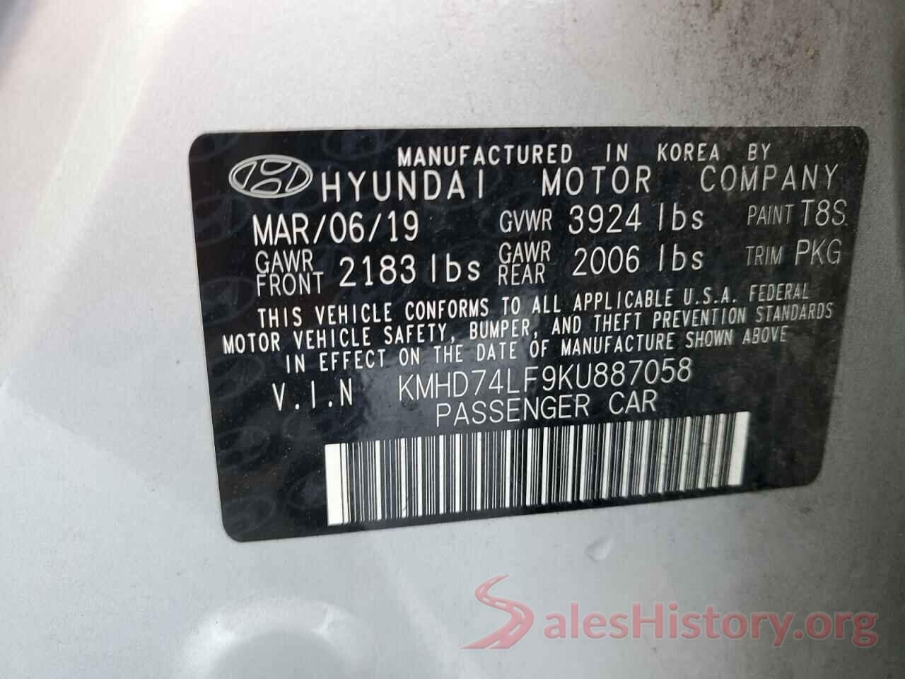 KMHD74LF9KU887058 2019 HYUNDAI ELANTRA