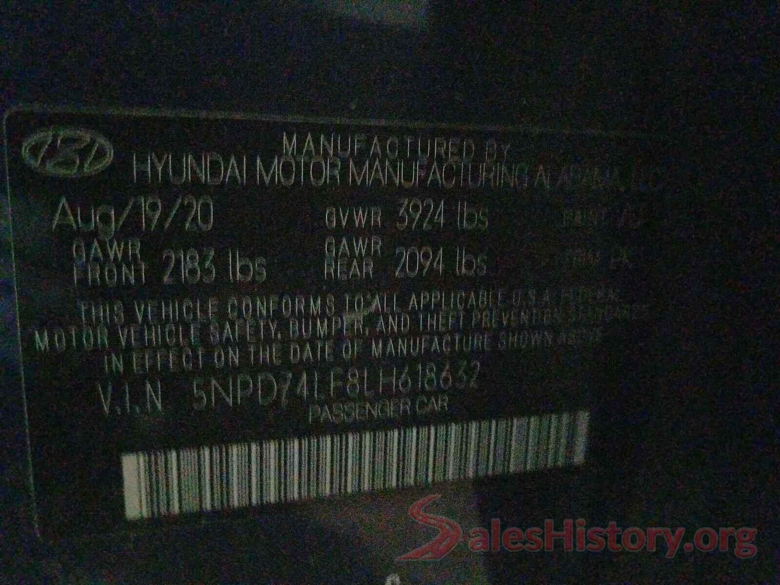 5NPD74LF8LH618632 2020 HYUNDAI ELANTRA