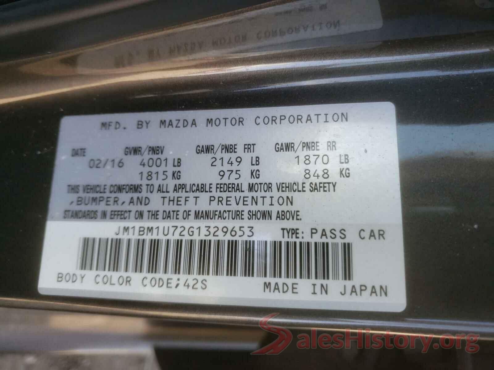 JM1BM1U72G1329653 2016 MAZDA 3