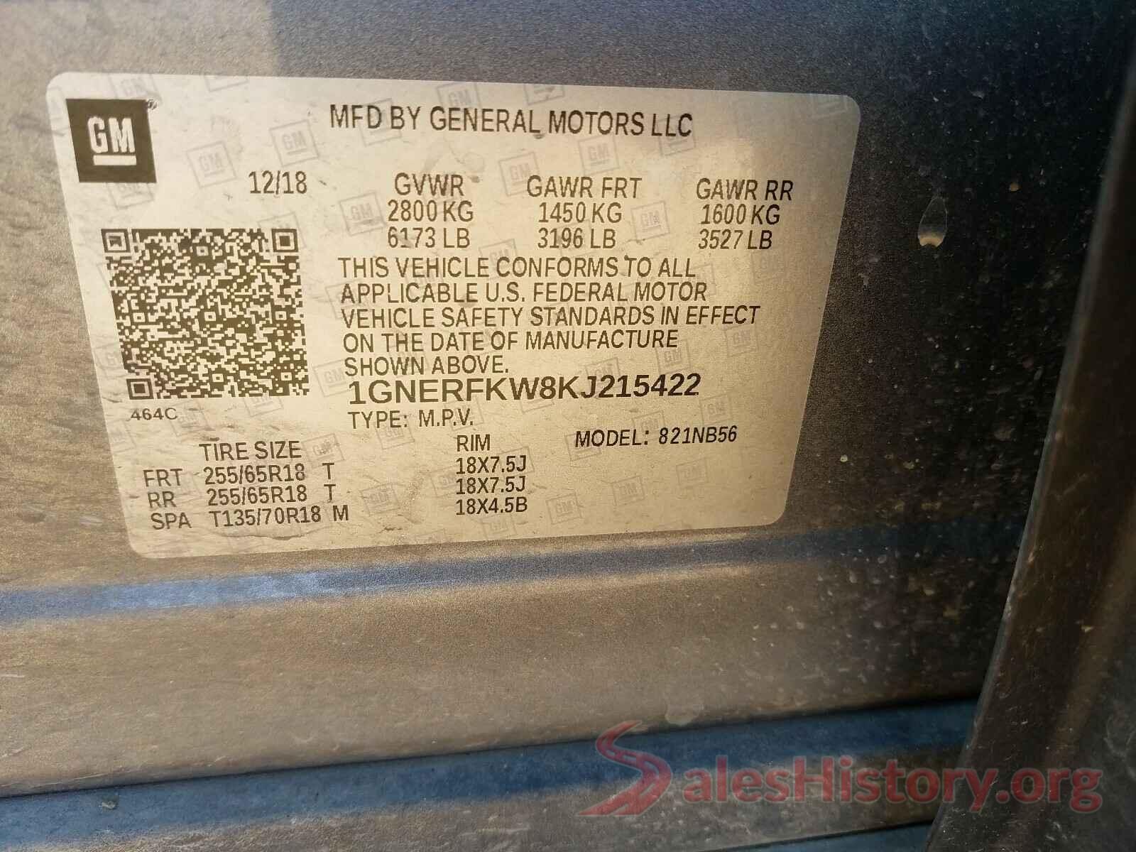 1GNERFKW8KJ215422 2019 CHEVROLET TRAVERSE