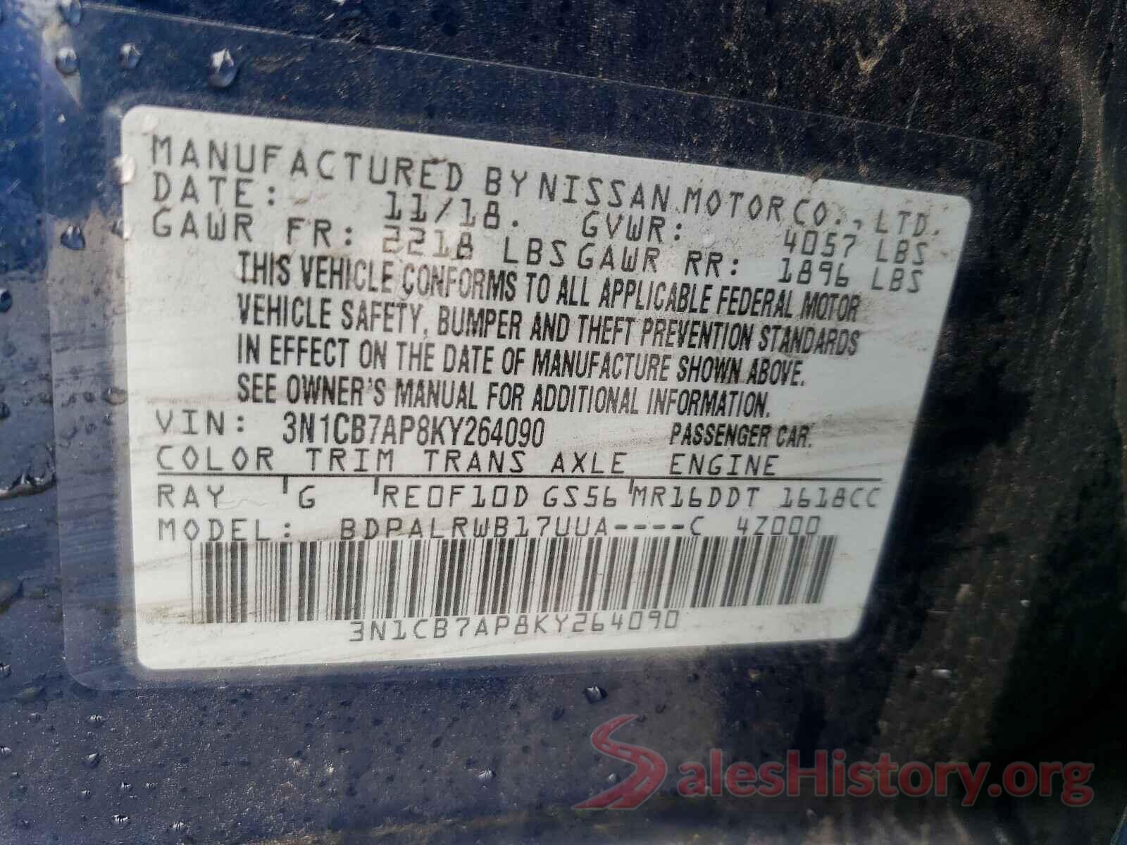 3N1CB7AP8KY264090 2019 NISSAN SENTRA