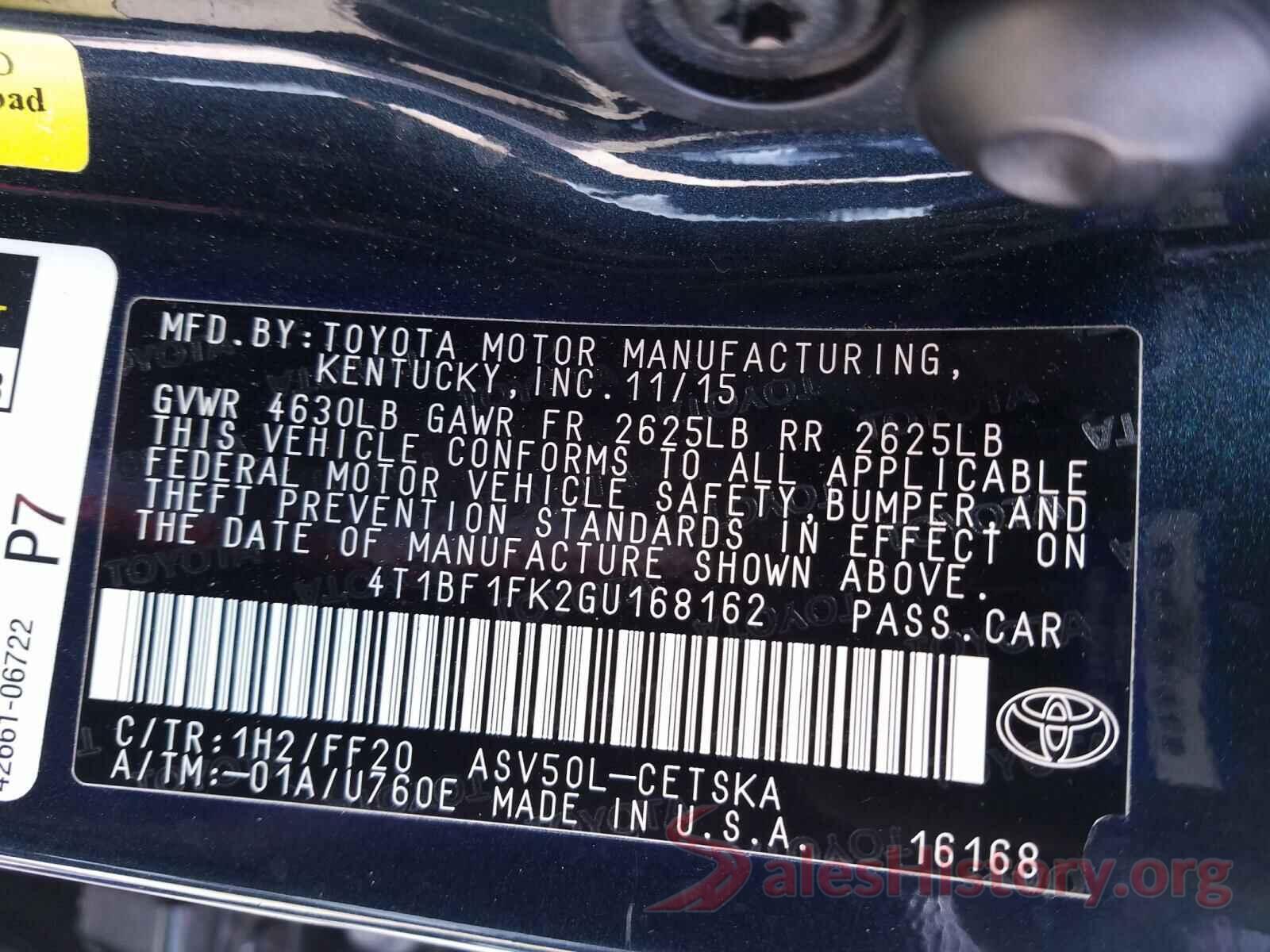 4T1BF1FK2GU168162 2016 TOYOTA CAMRY