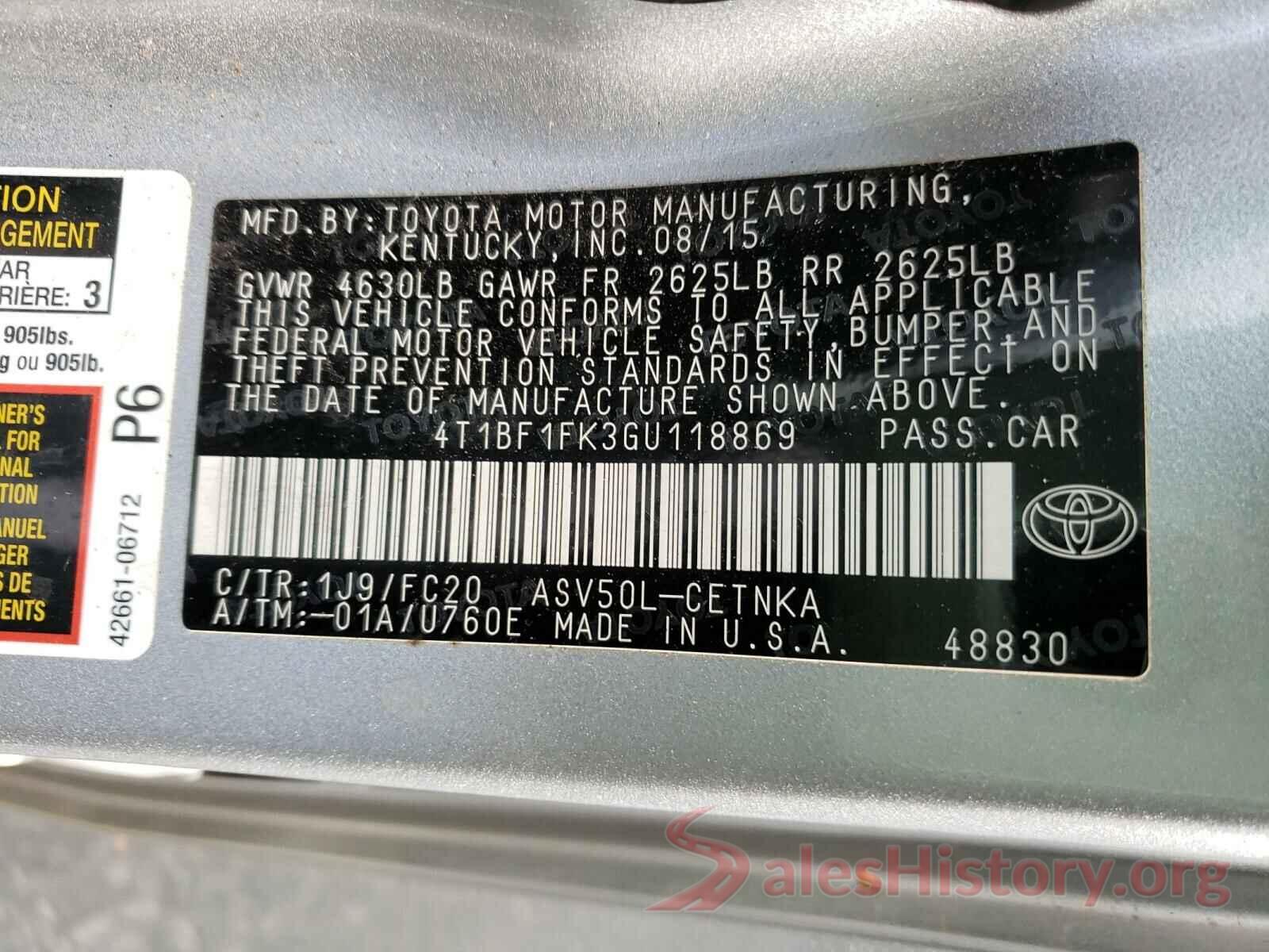 4T1BF1FK3GU118869 2016 TOYOTA CAMRY