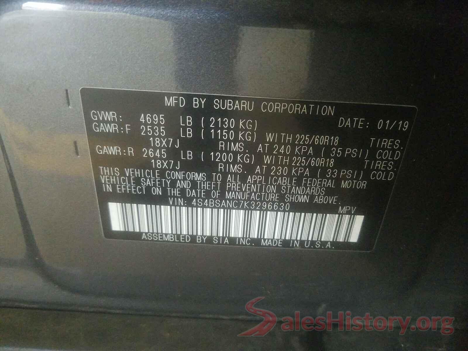 4S4BSANC7K3296630 2019 SUBARU OUTBACK