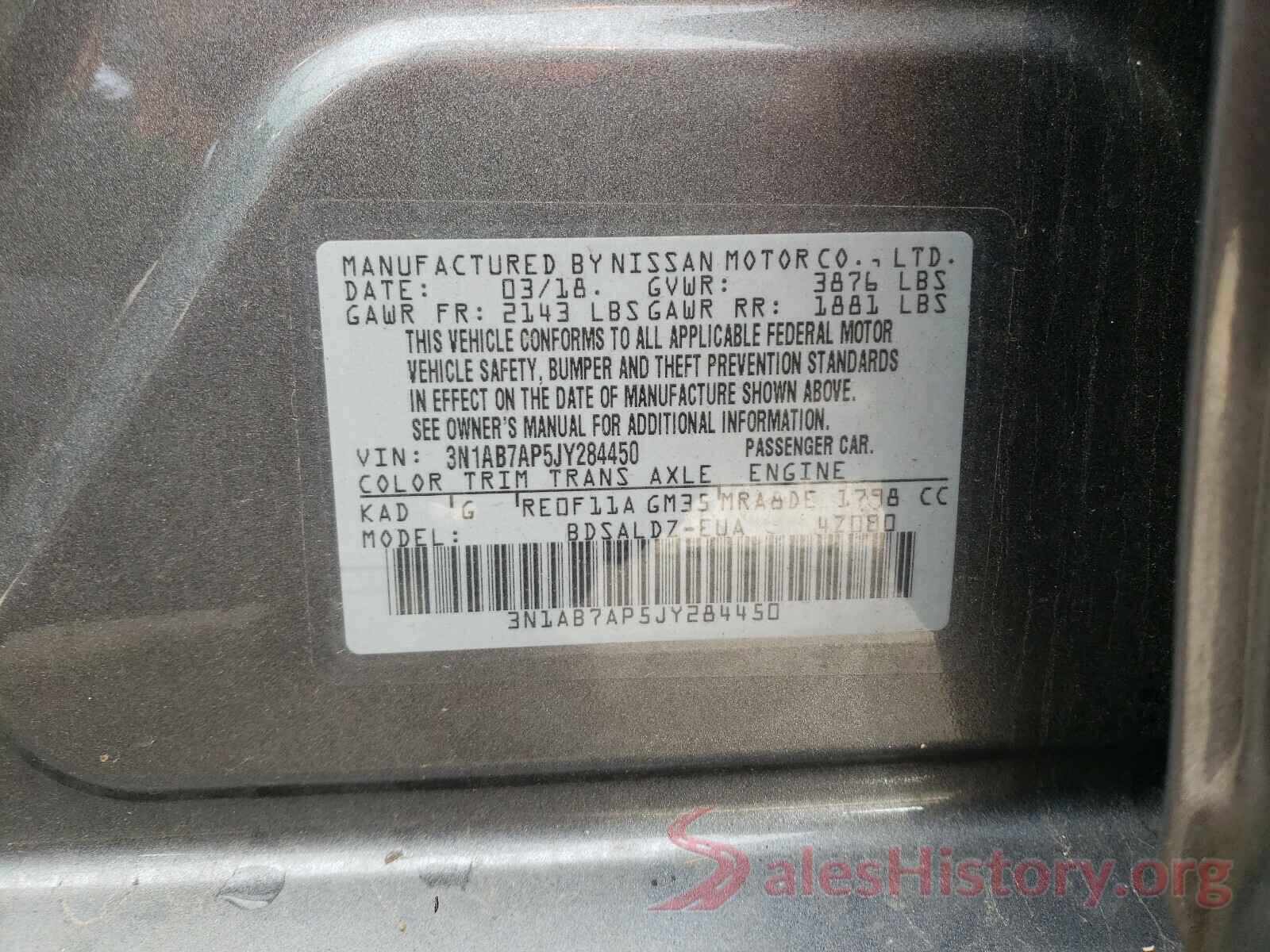 3N1AB7AP5JY284450 2018 NISSAN SENTRA