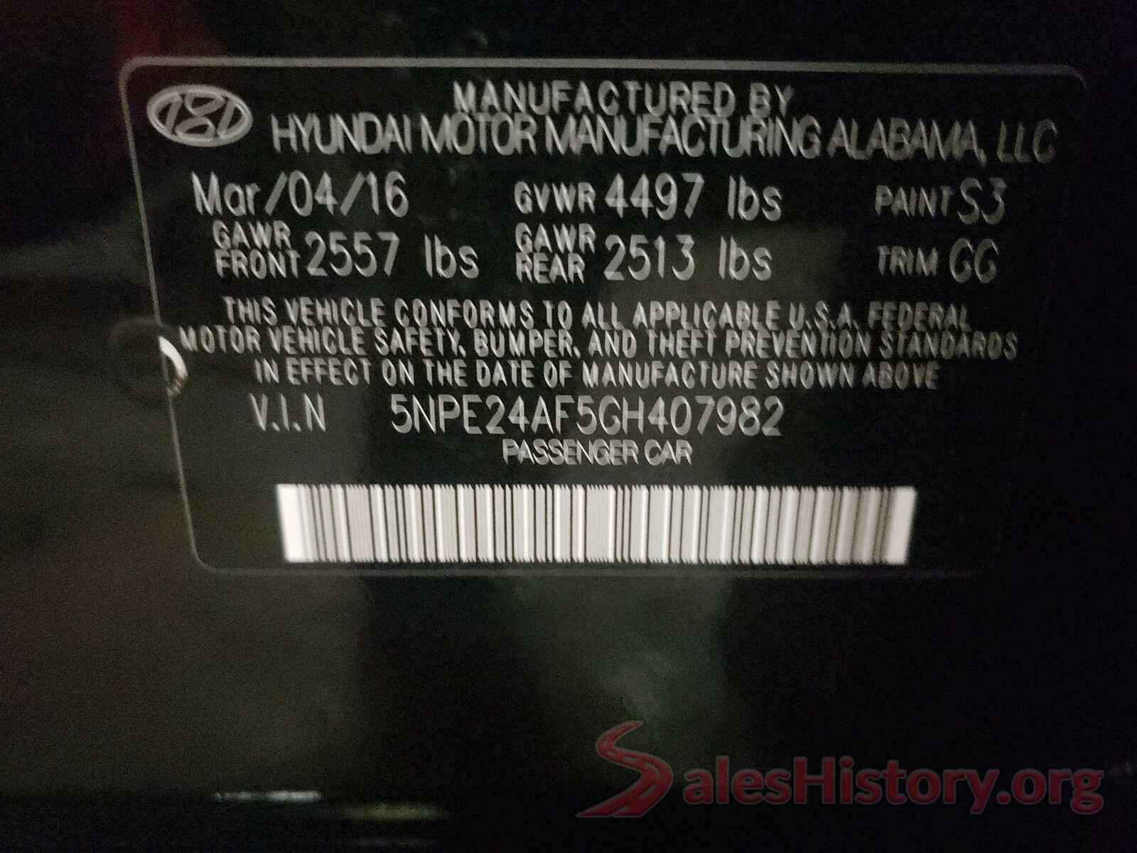 5NPE24AF5GH407982 2016 HYUNDAI SONATA