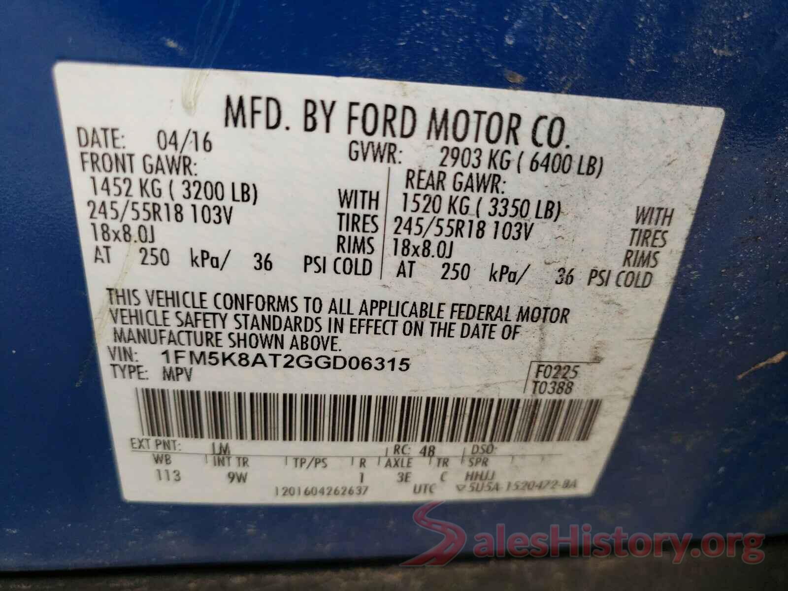 1FM5K8AT2GGD06315 2016 FORD EXPLORER