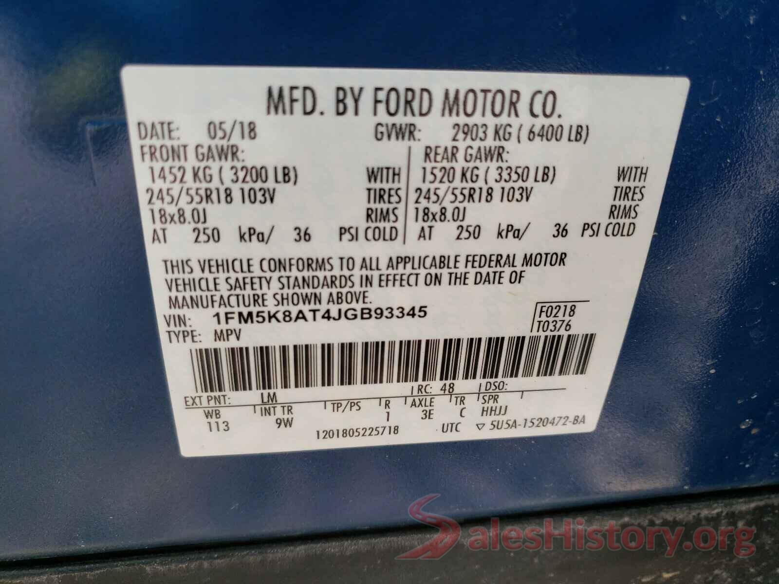 1FM5K8AT4JGB93345 2018 FORD EXPLORER