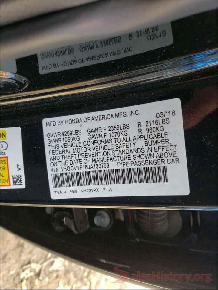 1HGCV1F16JA130799 2018 HONDA ACCORD