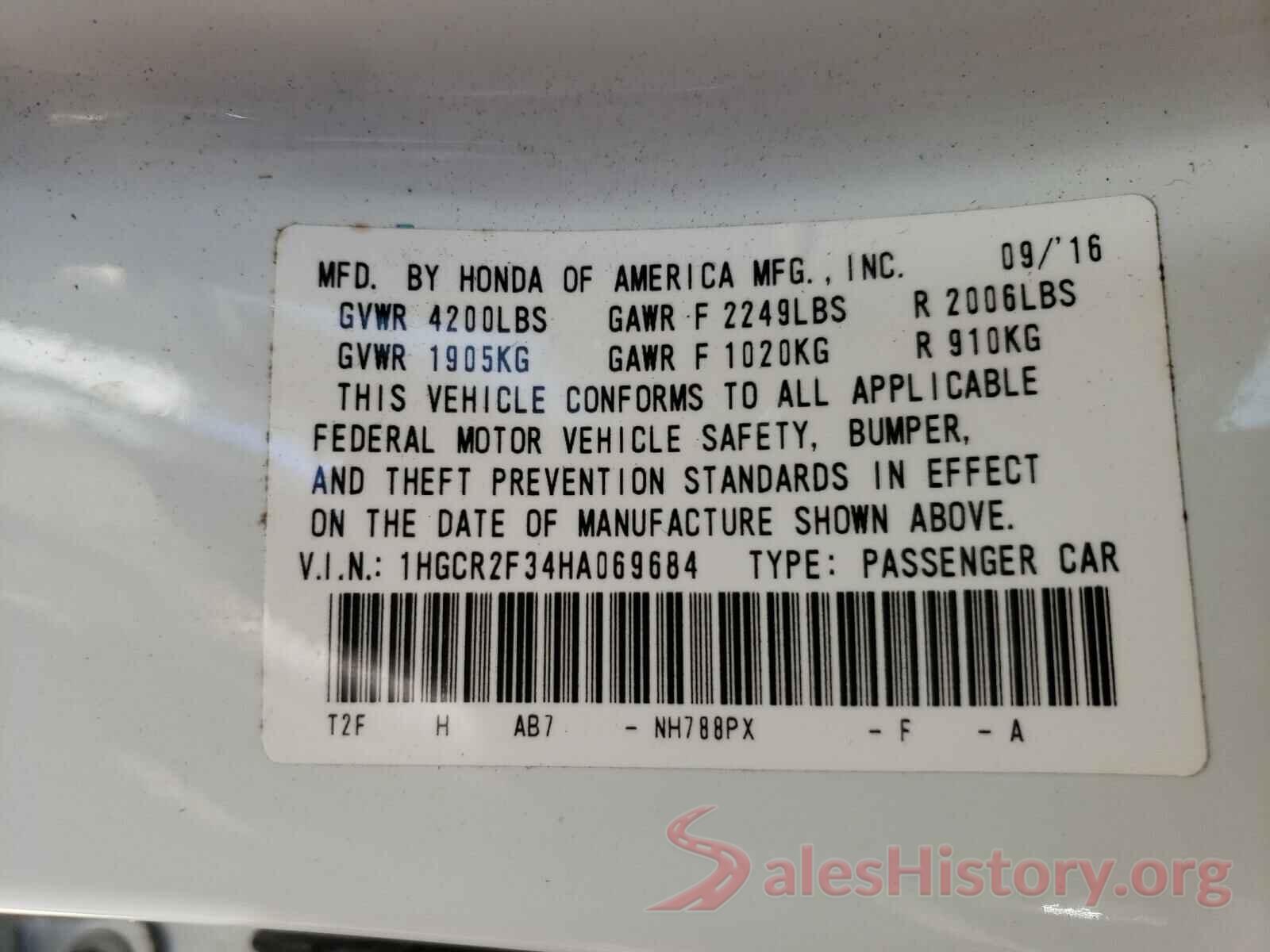 1HGCR2F34HA069684 2017 HONDA ACCORD