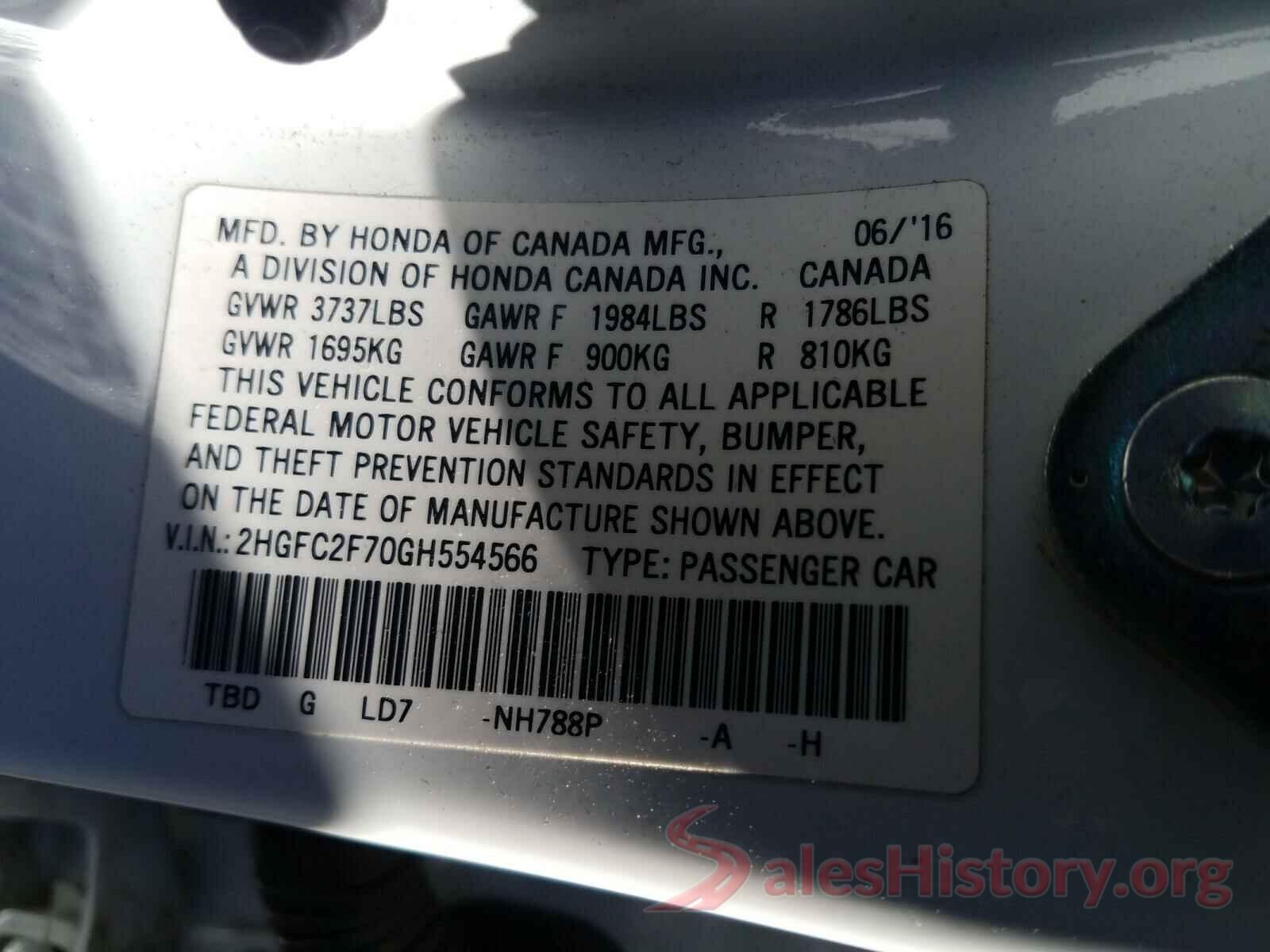 2HGFC2F70GH554566 2016 HONDA CIVIC