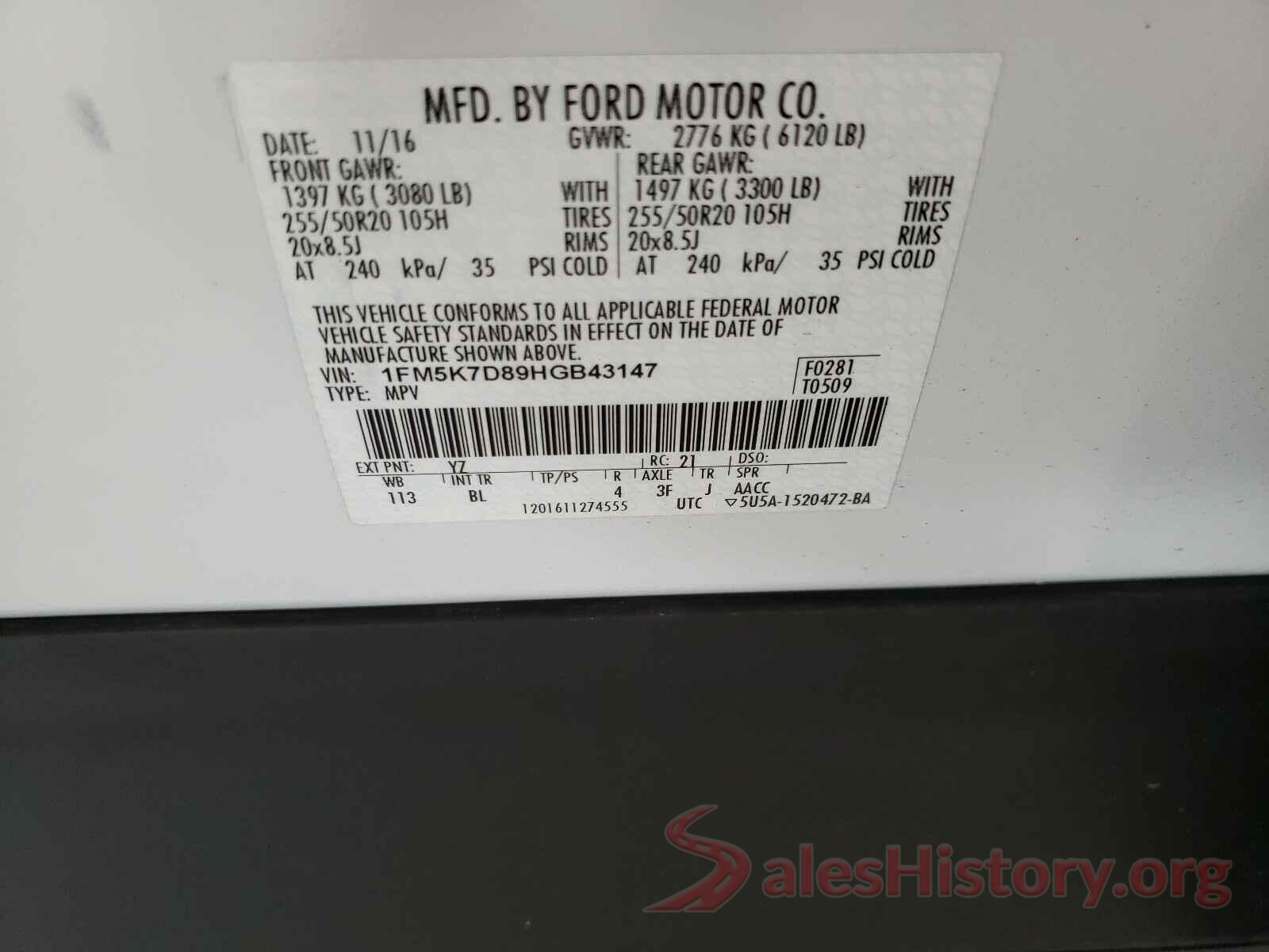 1FM5K7D89HGB43147 2017 FORD EXPLORER