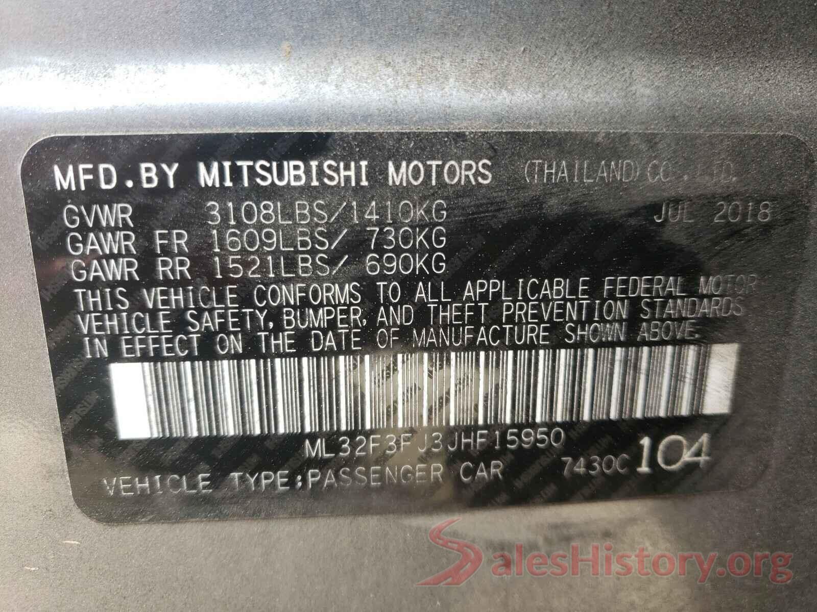 ML32F3FJ3JHF15950 2018 MITSUBISHI MIRAGE