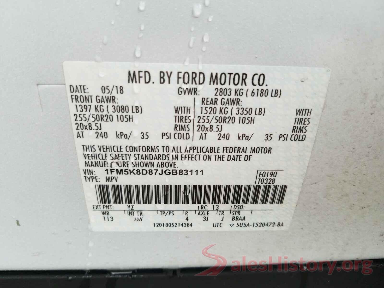 1FM5K8D87JGB83111 2018 FORD EXPLORER