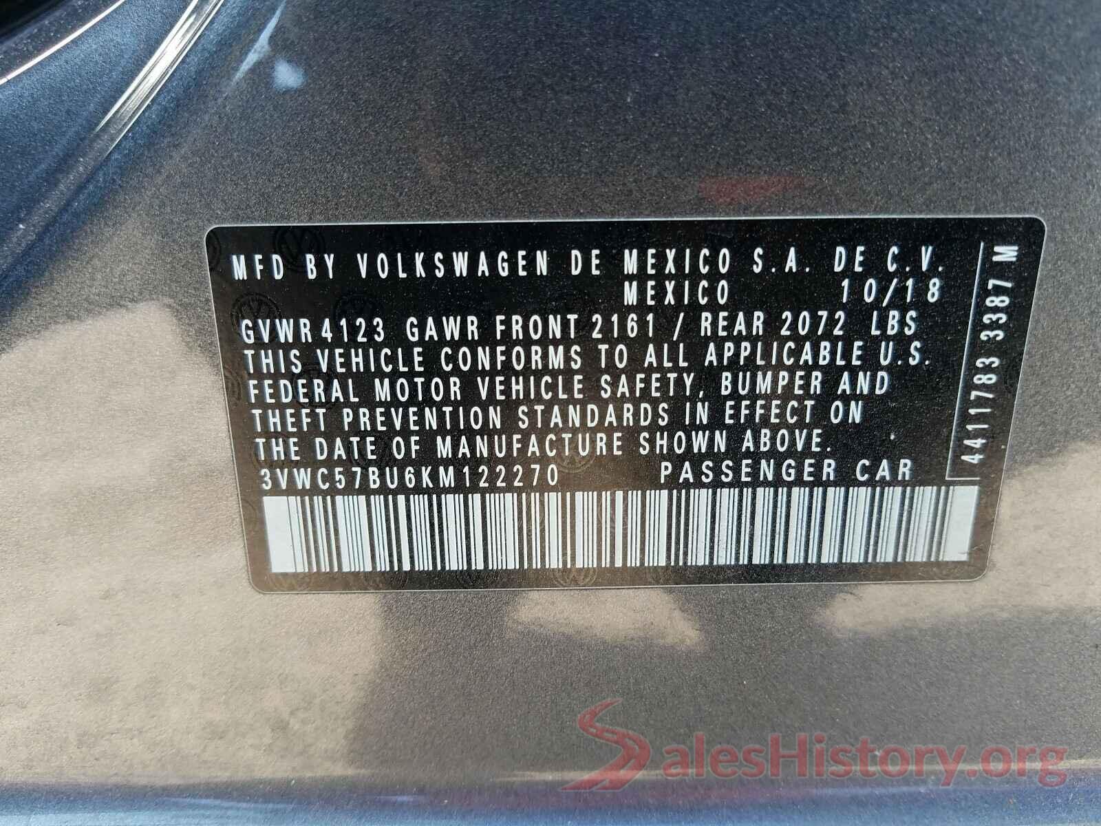 3VWC57BU6KM122270 2019 VOLKSWAGEN JETTA