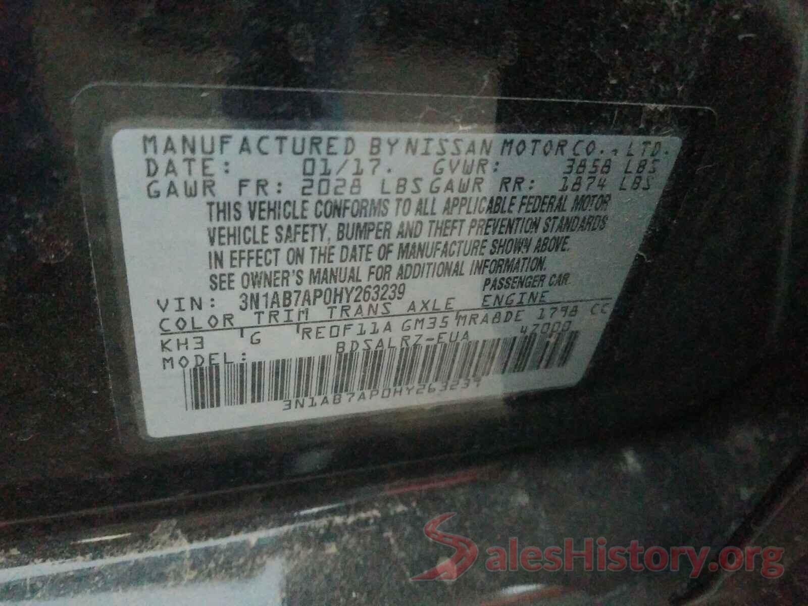 3N1AB7AP0HY263239 2017 NISSAN SENTRA