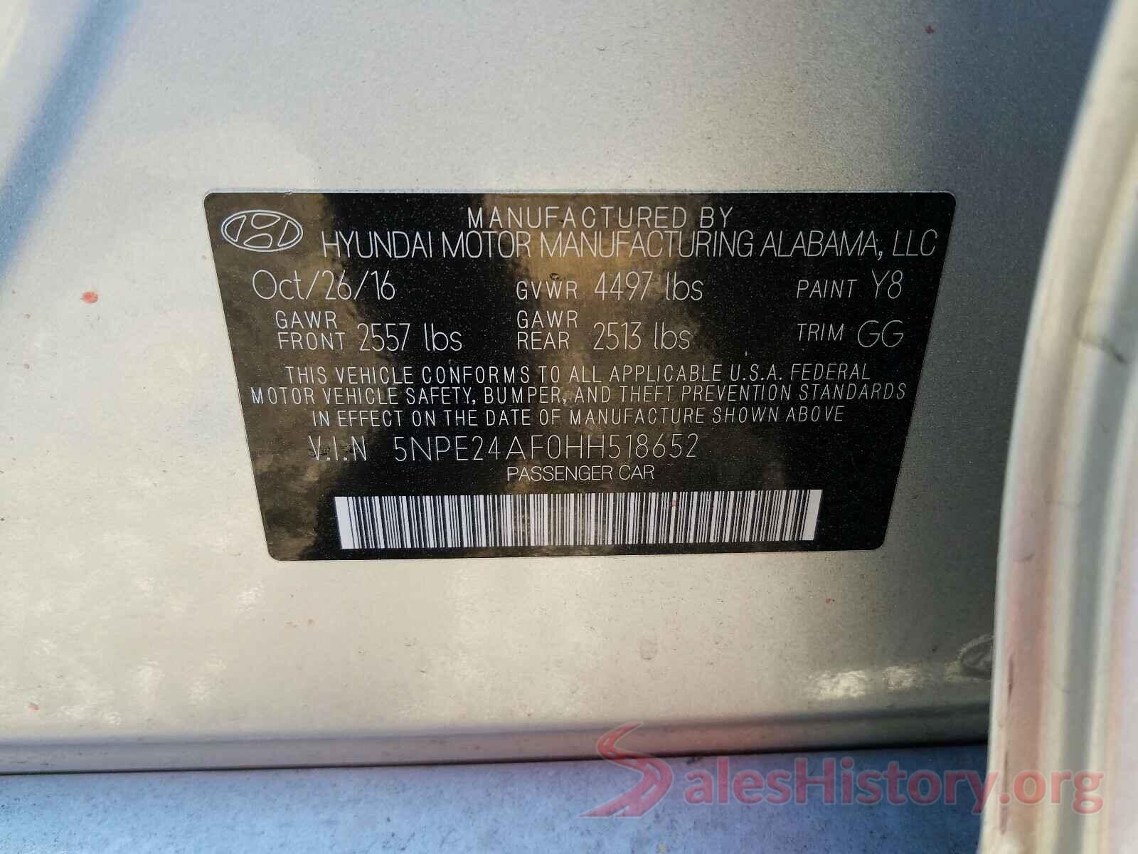 5NPE24AF0HH518652 2017 HYUNDAI SONATA