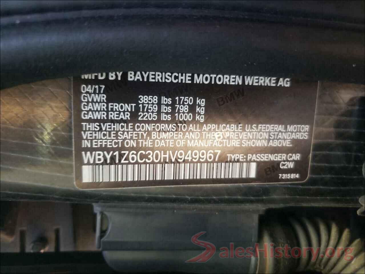 WBY1Z6C30HV949967 2017 BMW I SERIES