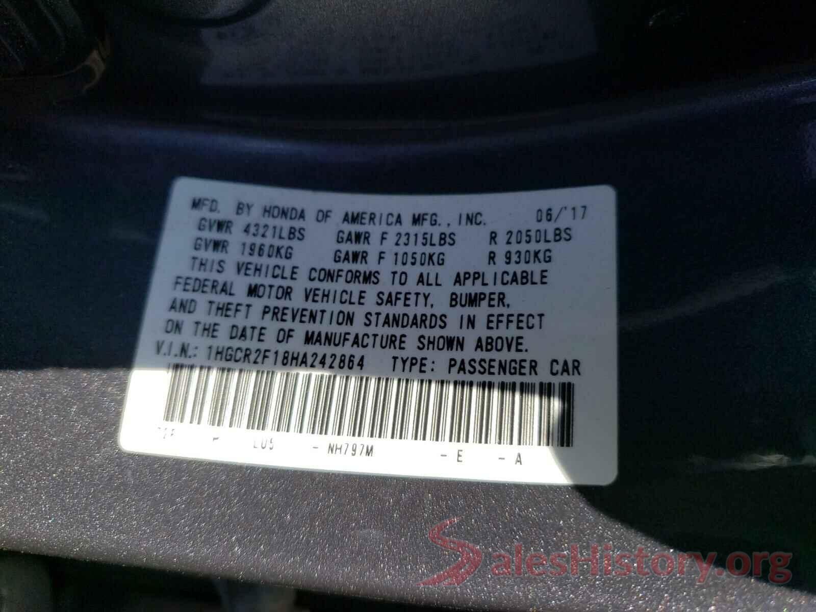 1HGCR2F18HA242864 2017 HONDA ACCORD