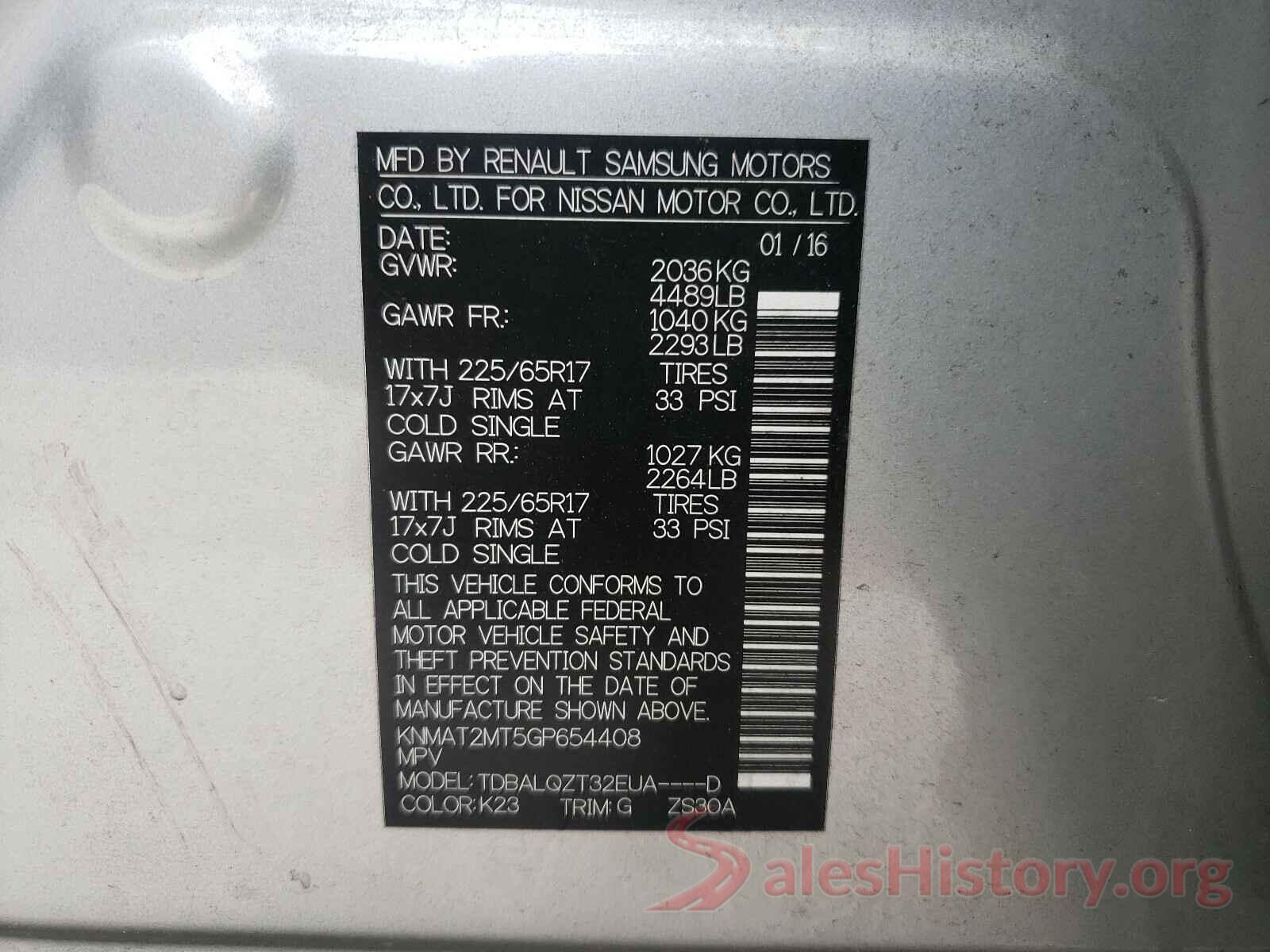 KNMAT2MT5GP654408 2016 NISSAN ROGUE