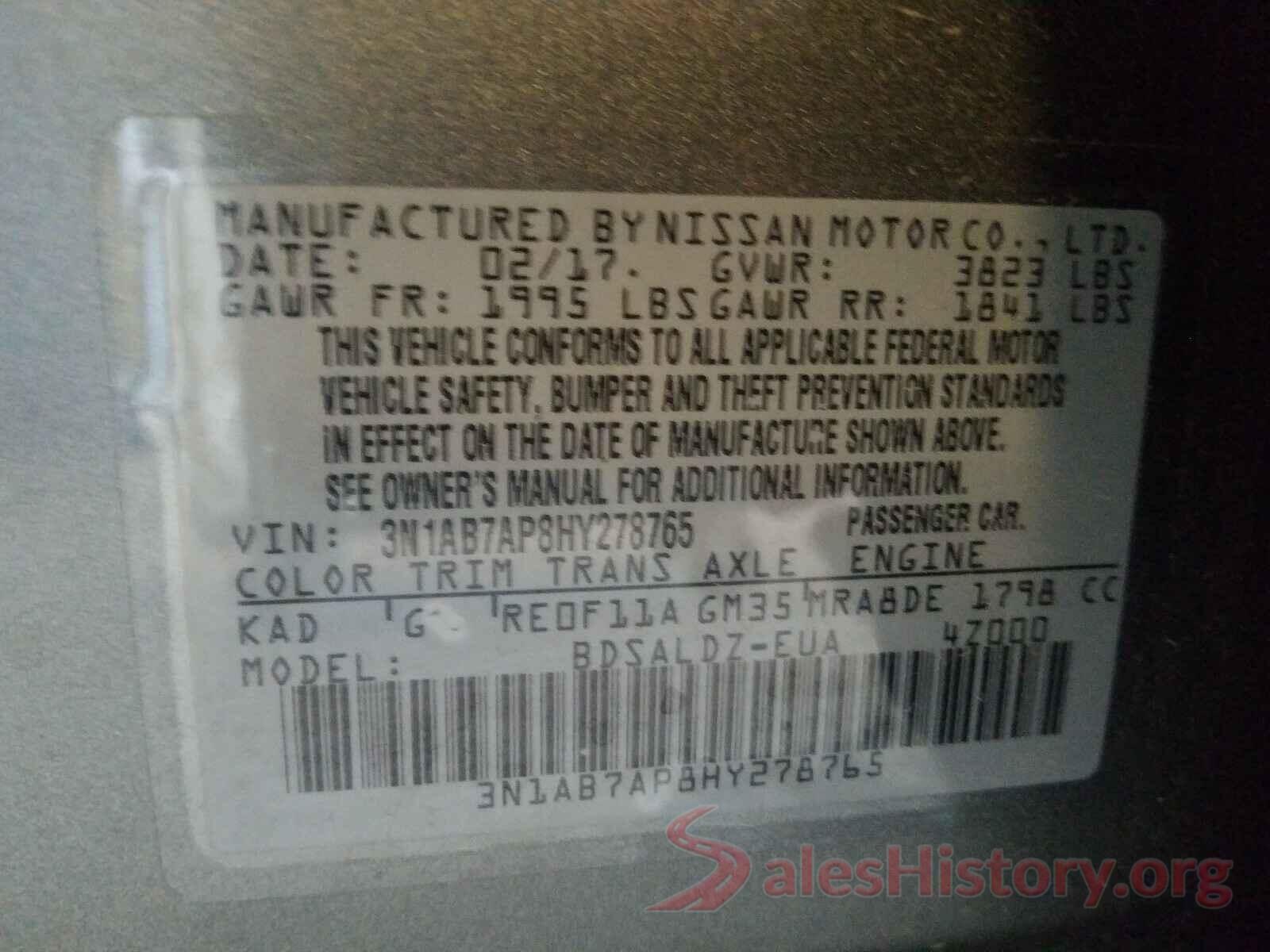 3N1AB7AP8HY278765 2017 NISSAN SENTRA