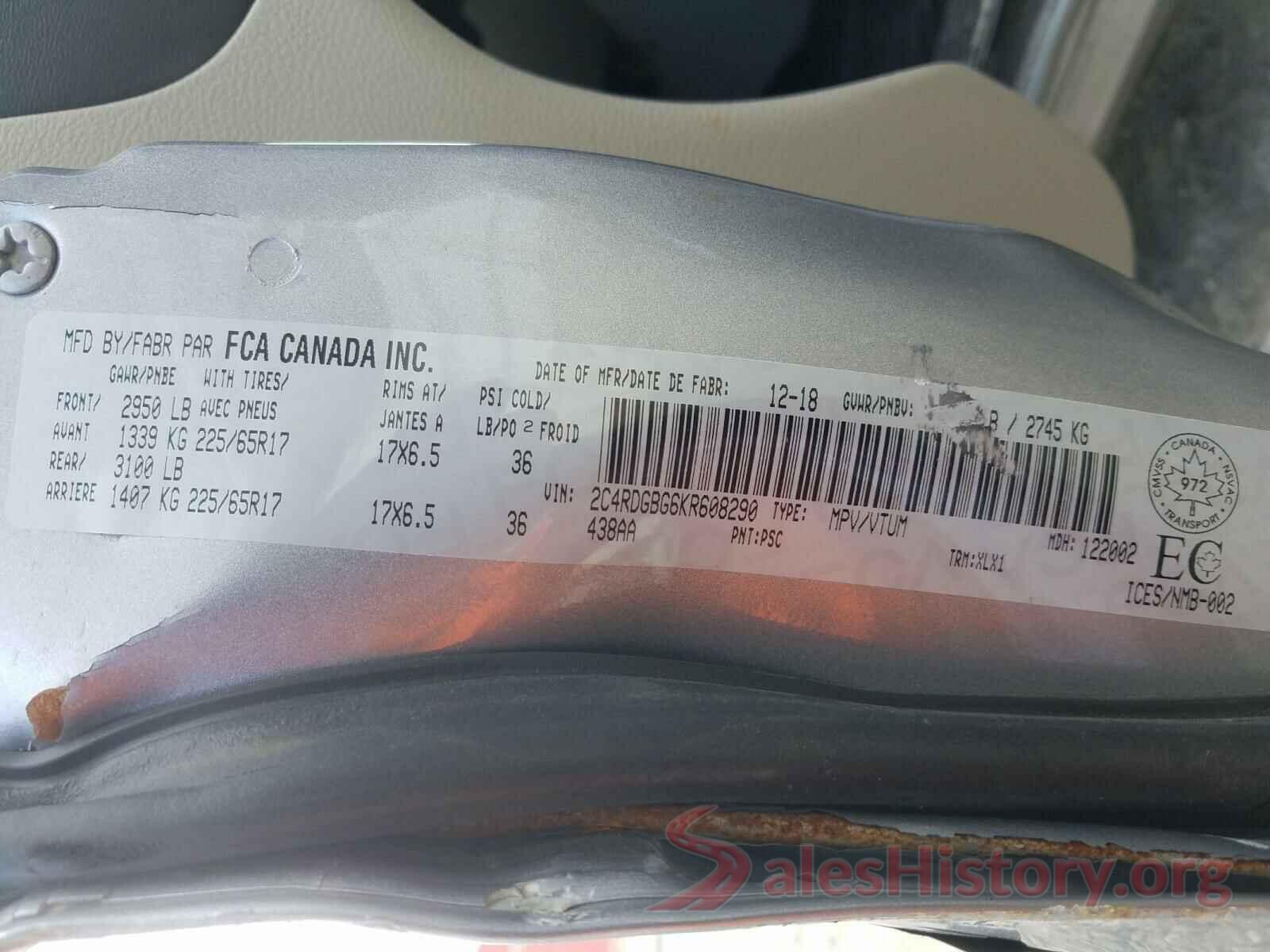 2C4RDGBG6KR608290 2019 DODGE GRAND CARA